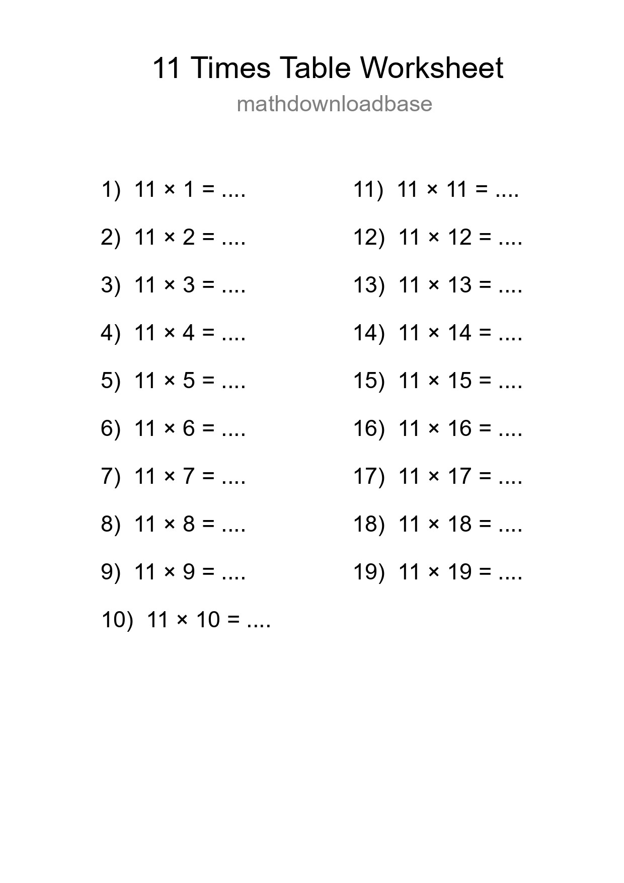 11 Times Table Worksheet For Grade 4 With Answers - Part 229