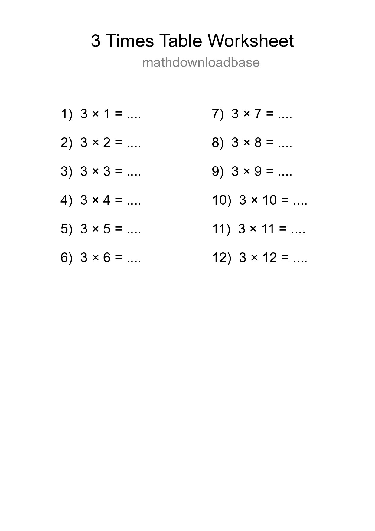 3 Times Table Worksheet For Grade 2 - Part 119