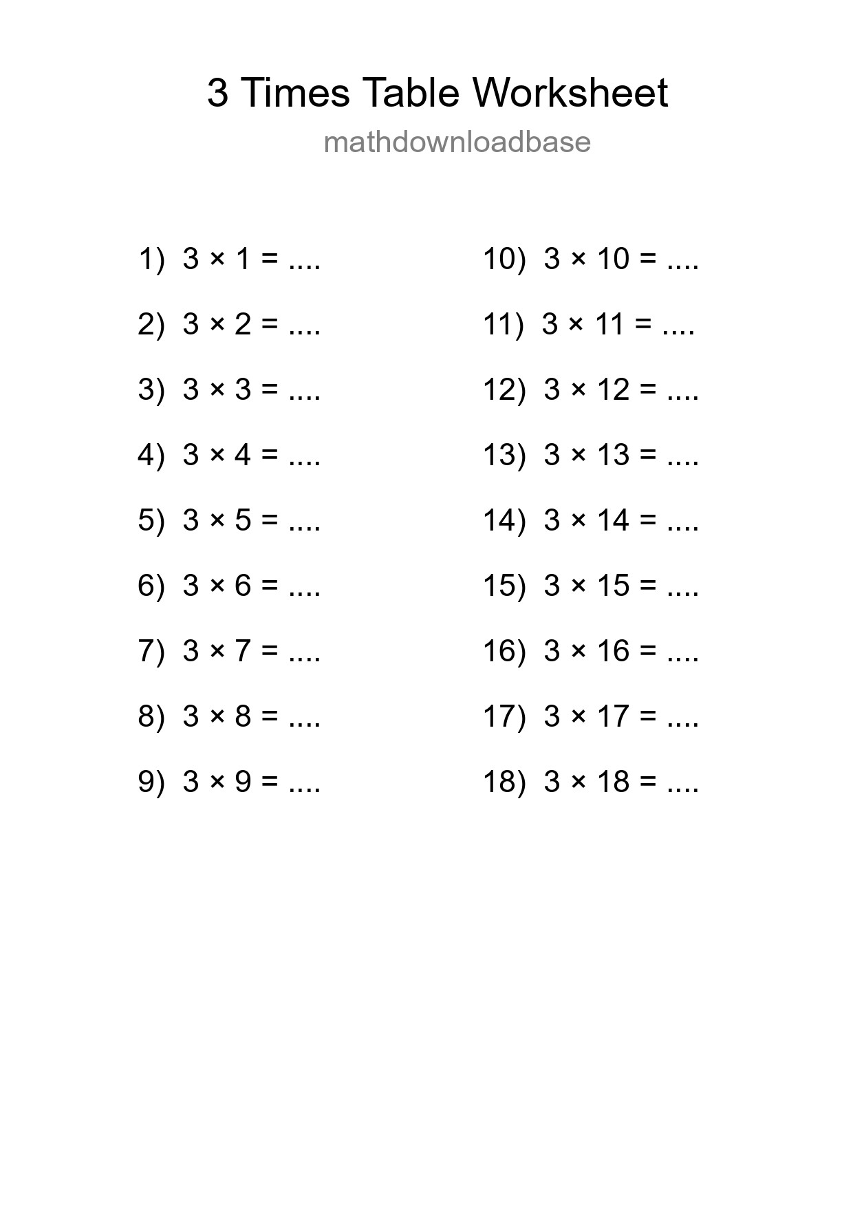 3 Times Table Worksheet For Grade 2 With Answers - Part 108