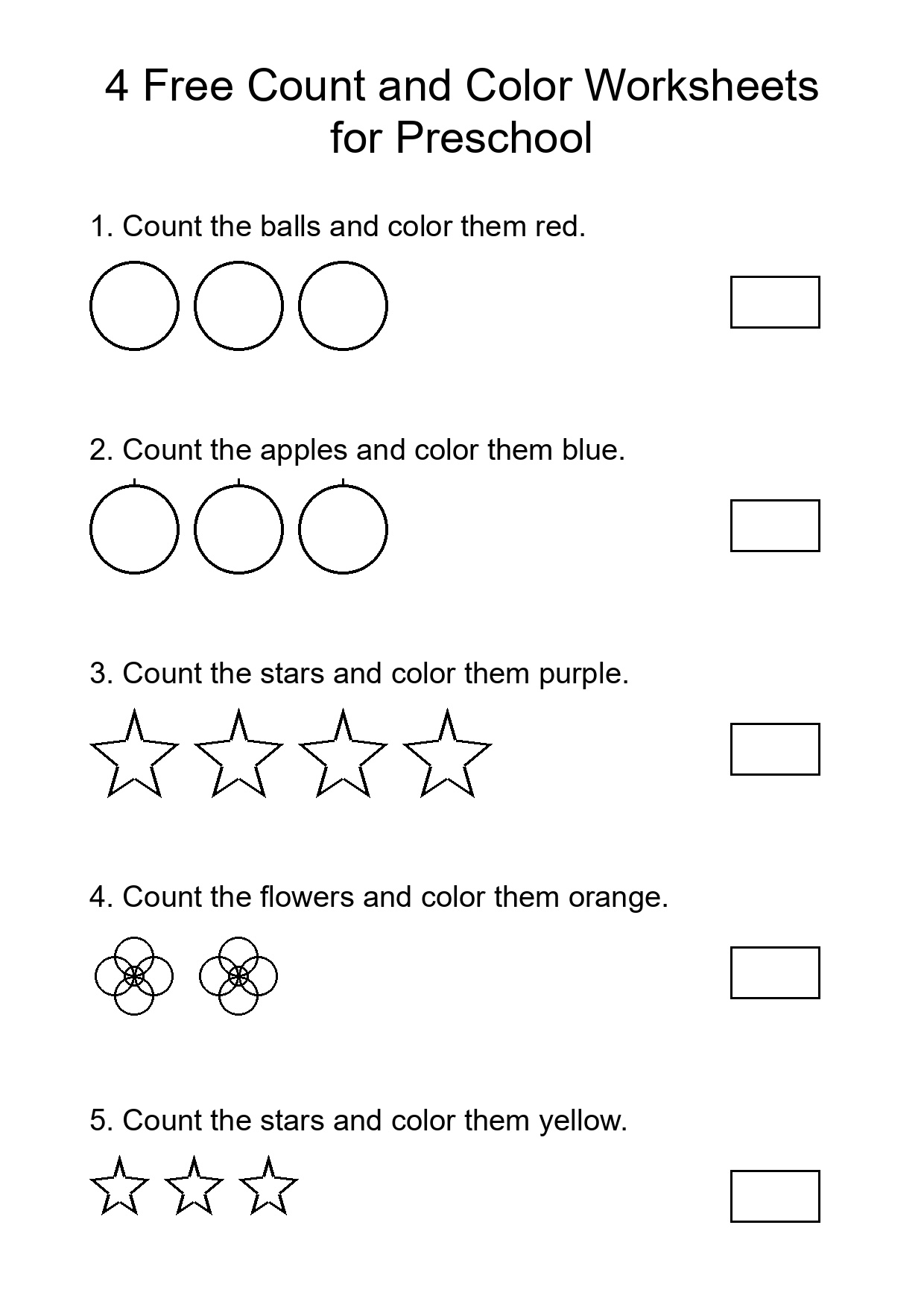 4 Free Count and Color Worksheets for Preschool