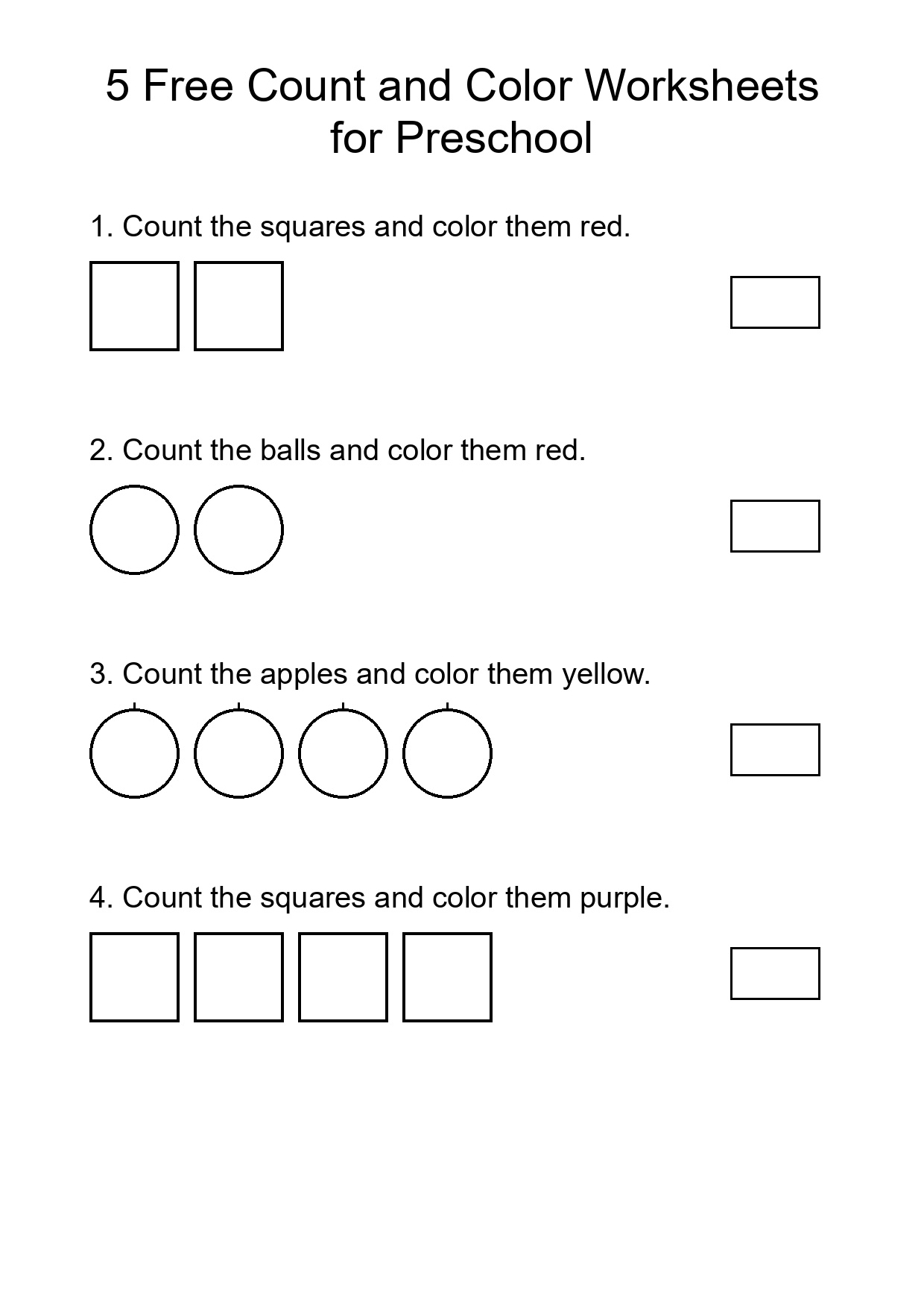 5 Free Count and Color Worksheets for Preschool
