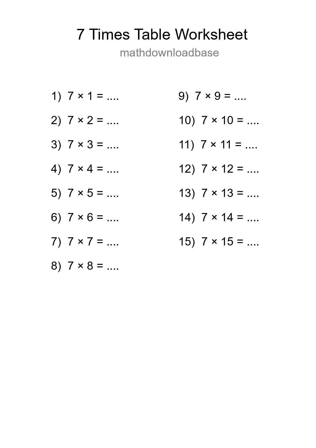 7 Times Table Worksheet For Grade 3 With Answers - Part 152