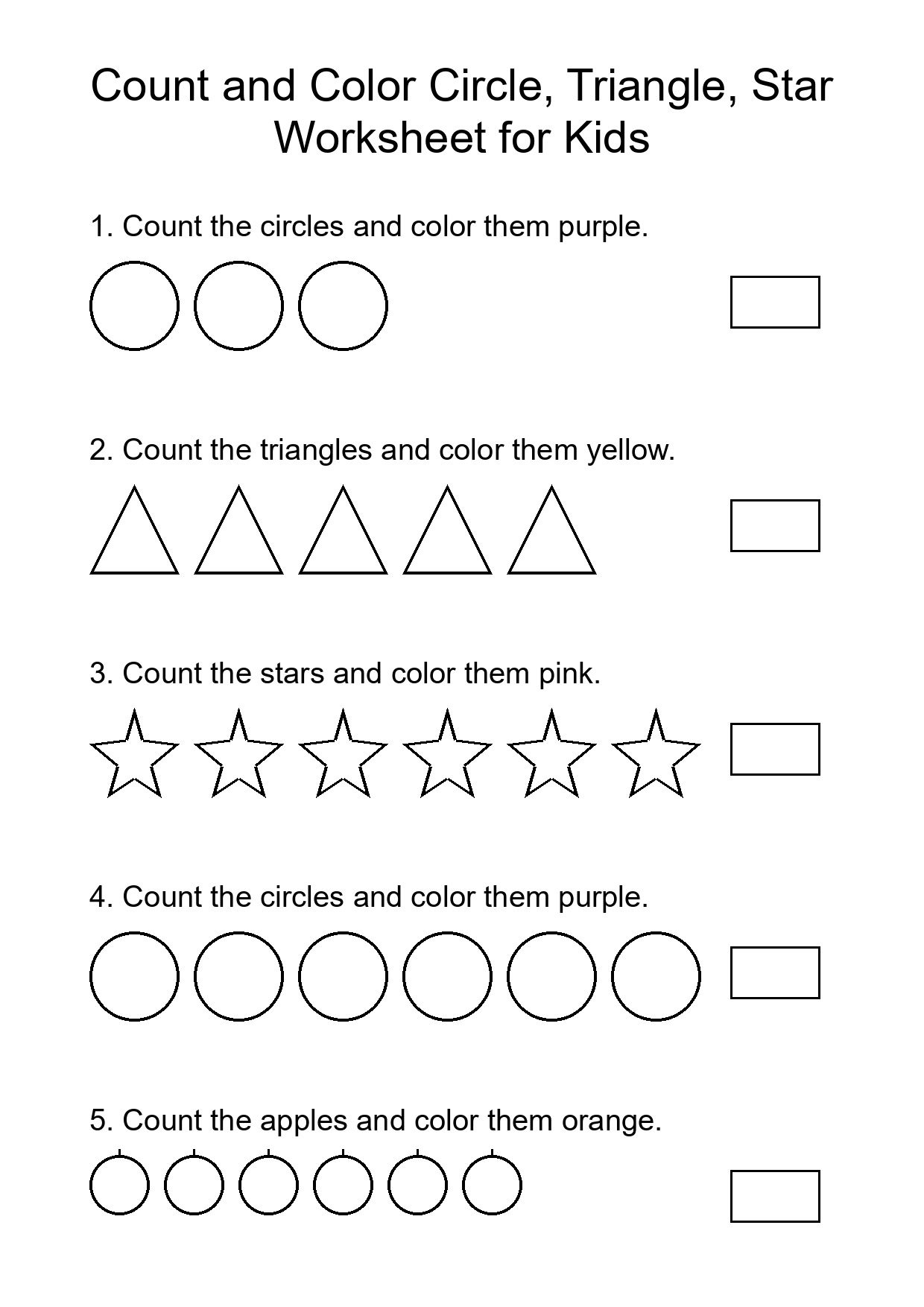 Count and Color Circle, Triangle, Star Worksheet for Kids