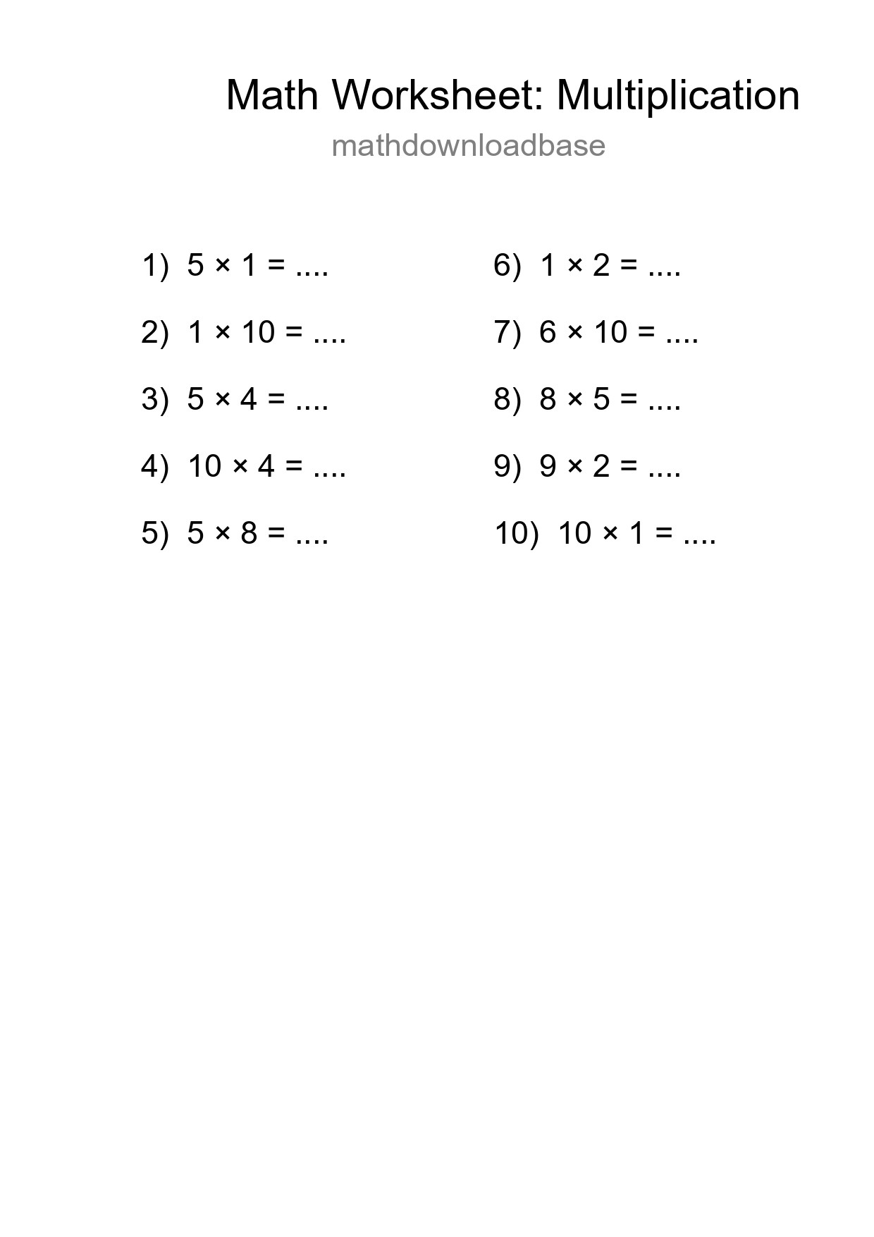 Free 10 Multiplication Math Worksheet For Grade 1 With Answers - Part 139