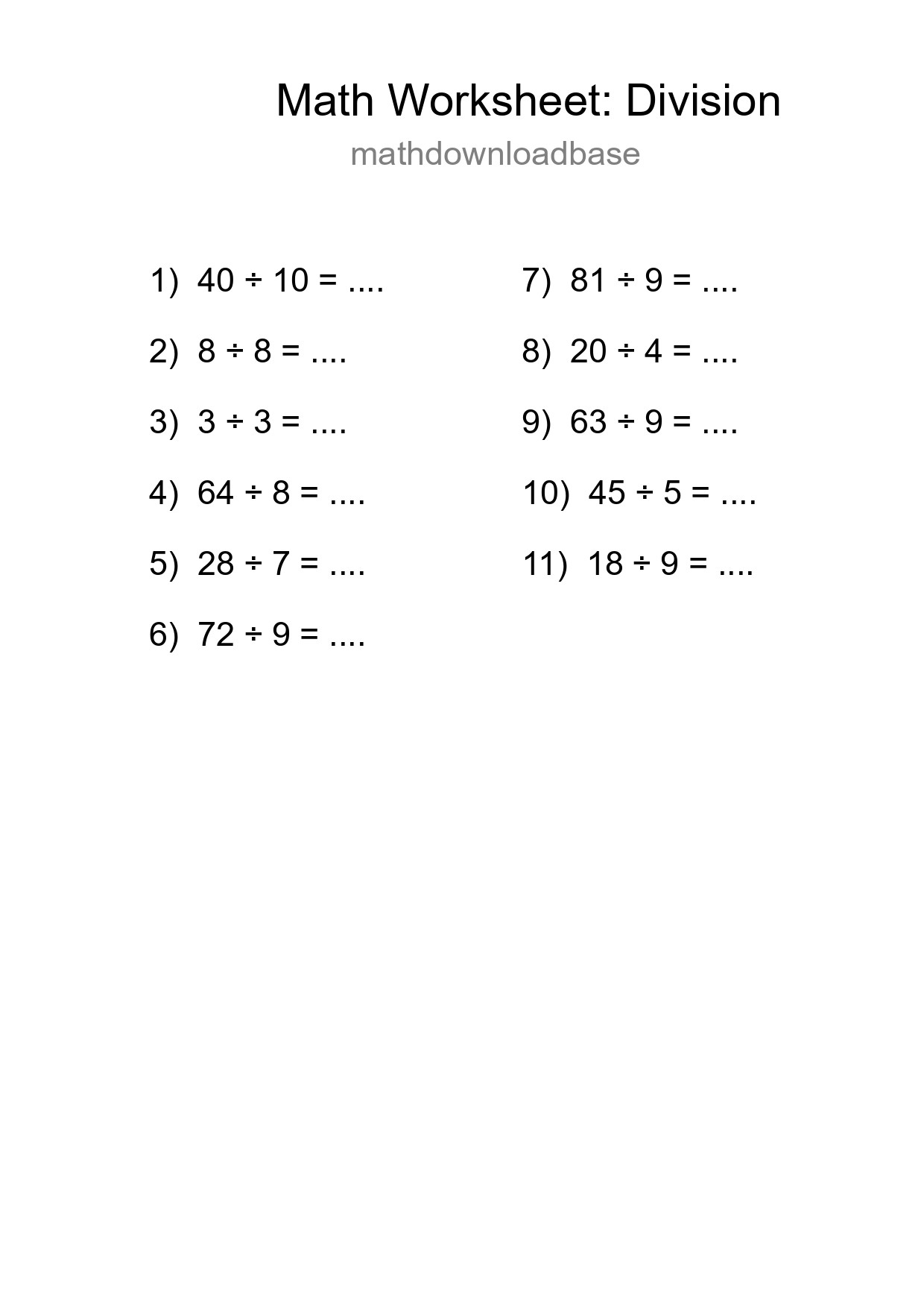 Free 11 Division Math Worksheet For Grade 1 - Part 81