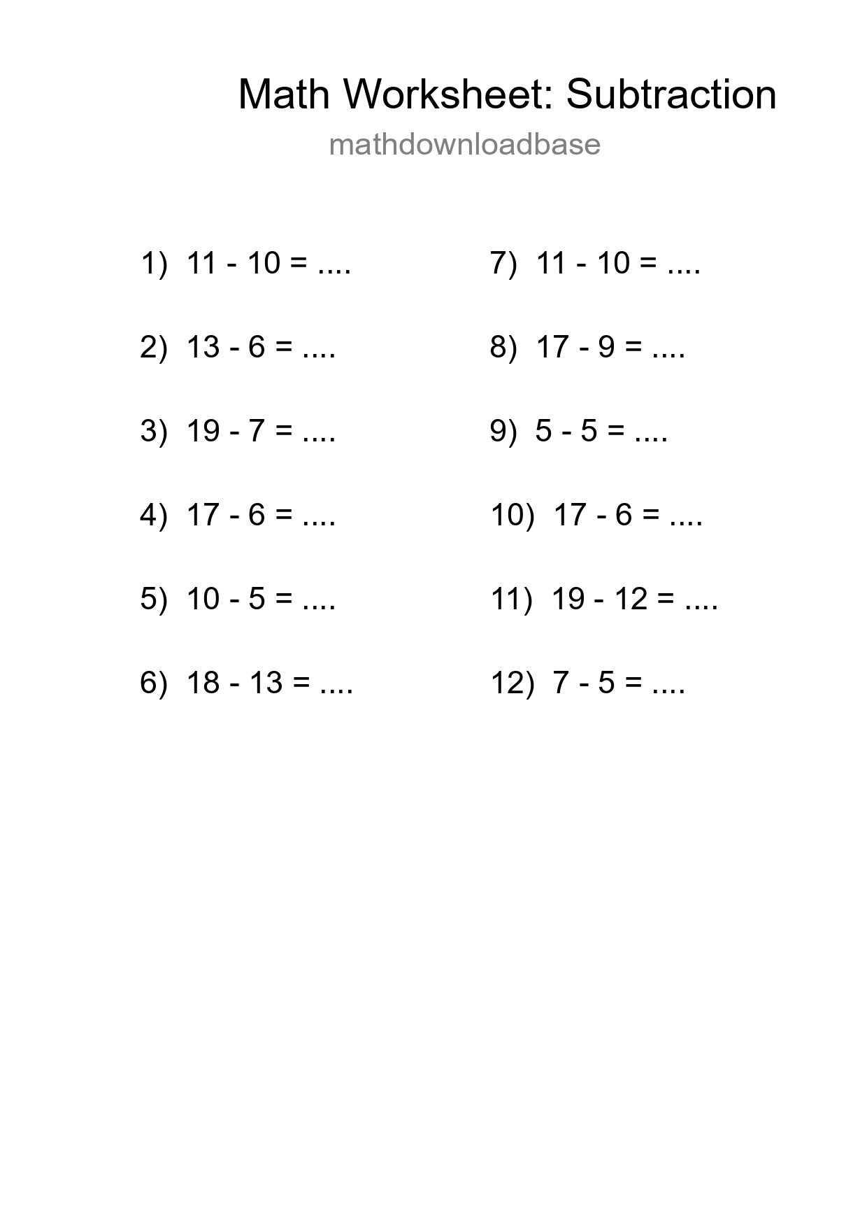 Free 12 Subtraction Math Worksheet For Grade 2 - Part 140