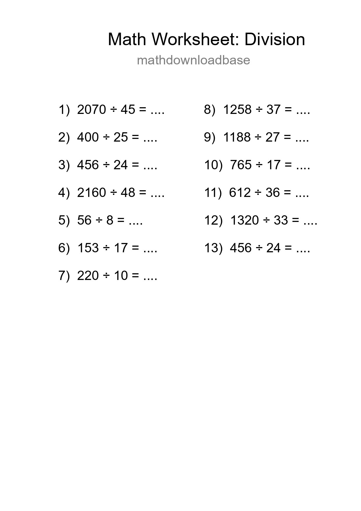 Free 13 Division Math Worksheet For Grade 2 - Part 158
