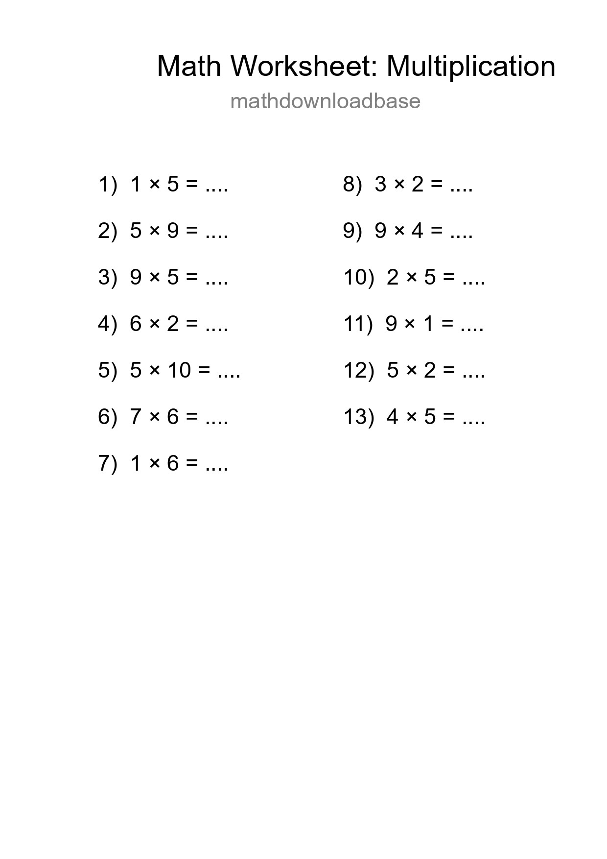 Free 13 Multiplication Math Worksheet For Grade 1 - Part 293