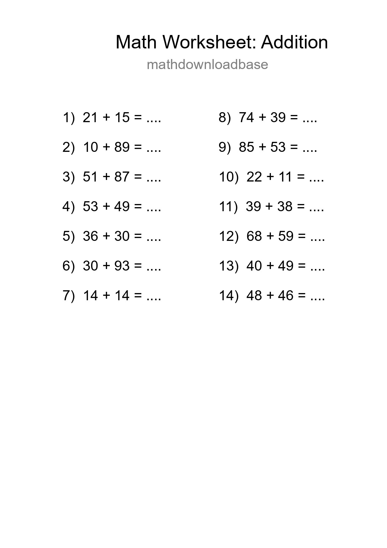 Free 14 Addition Math Worksheet For Grade 3 With Answers - Part 111