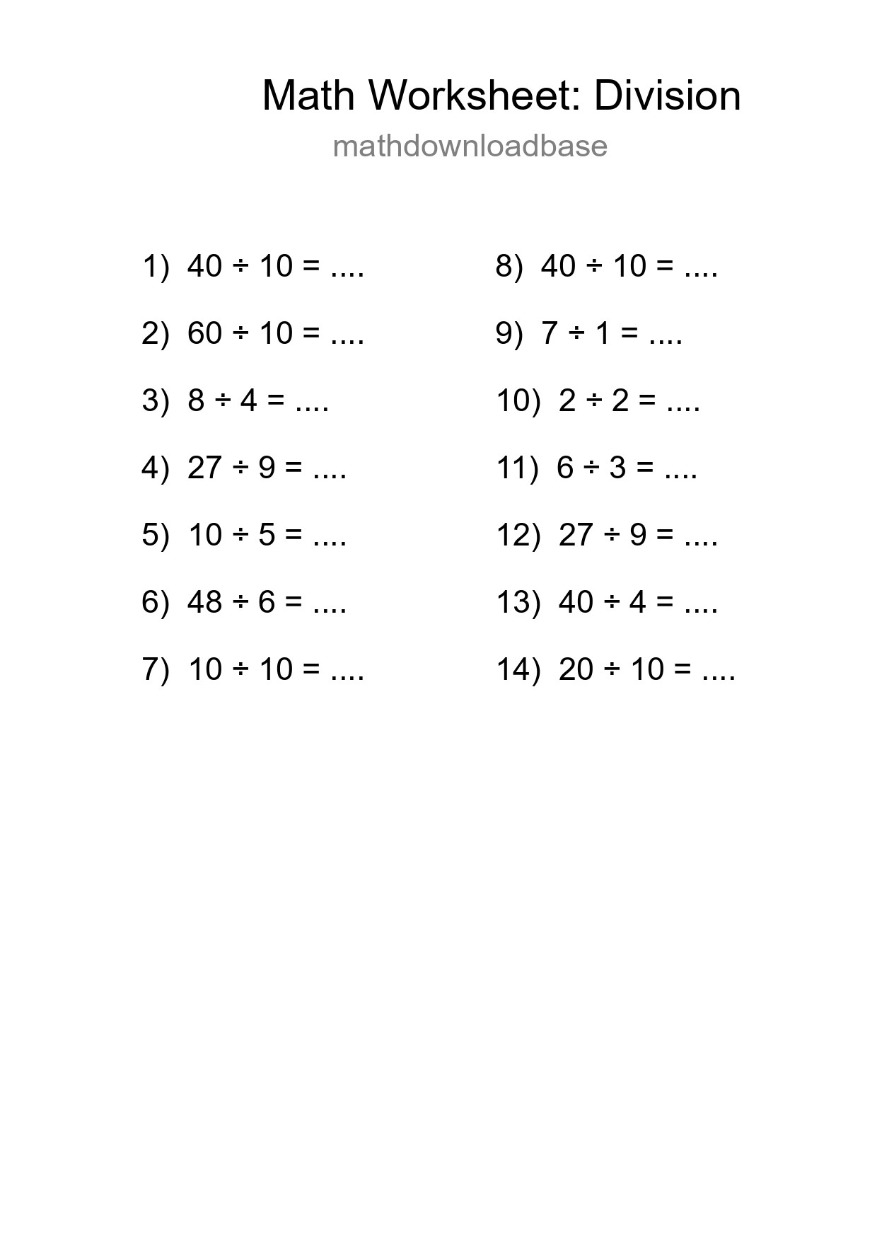 Free 14 Division Math Worksheet For Grade 1 - Part 92