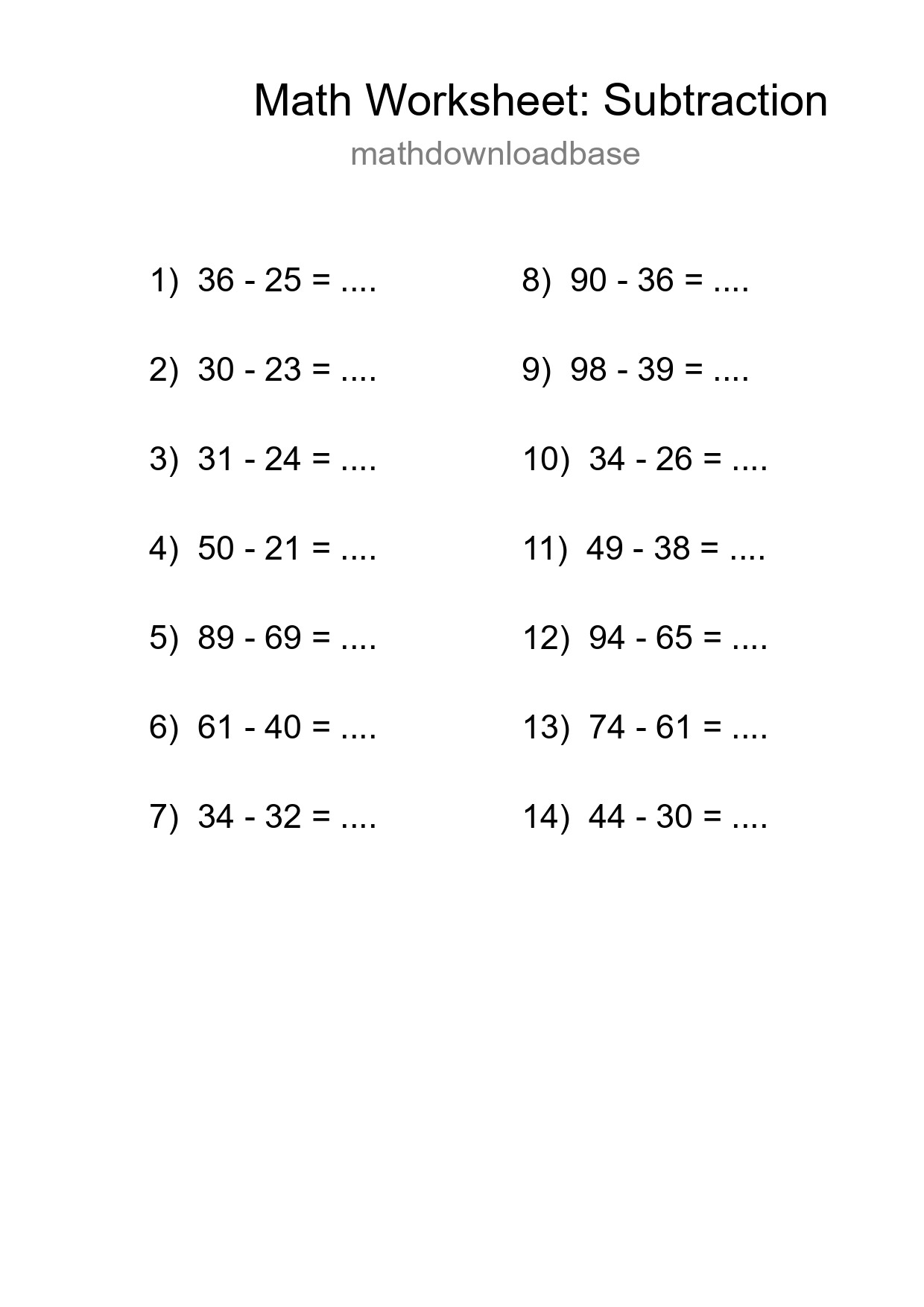 Free 14 Subtraction Math Worksheet For Grade 3 - Part 129