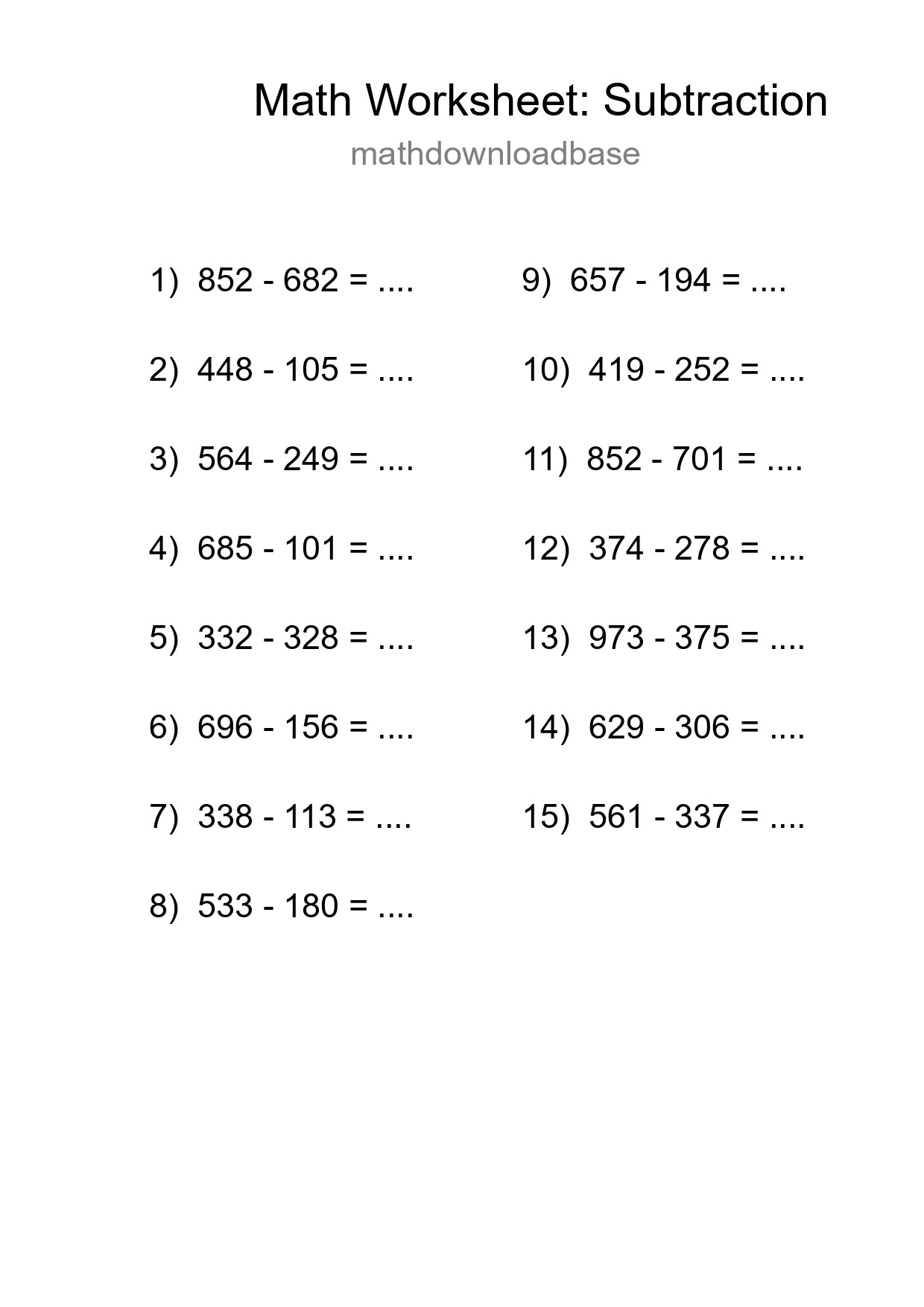 Free 15 Subtraction Math Worksheet For Grade 5 With Answers - Part 30