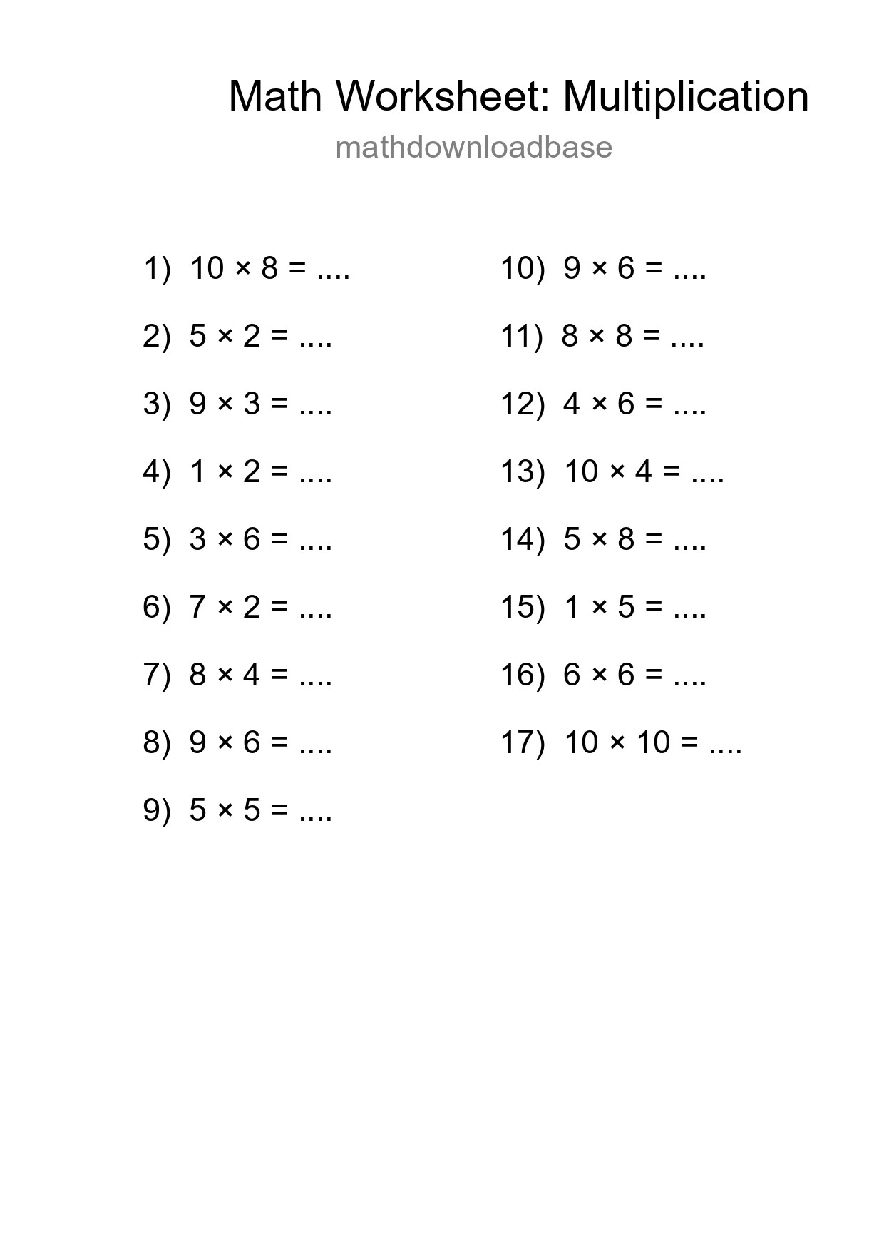 Free 17 Multiplication Math Worksheet For Grade 1 - Part 194