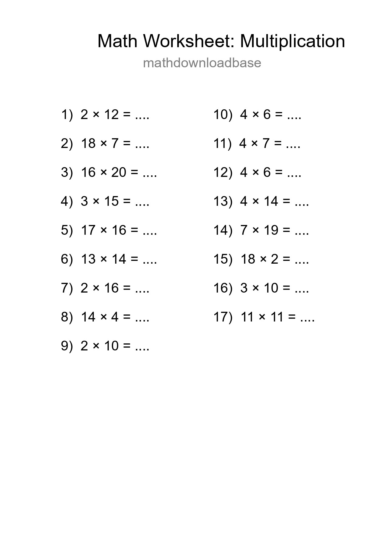 Free 17 Multiplication Math Worksheet For Grade 2 - Part 150