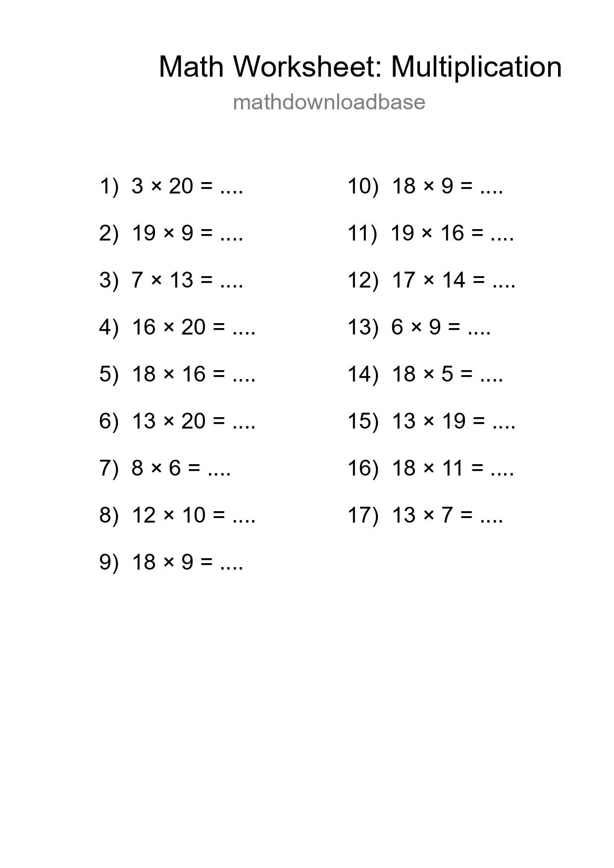 Free 17 Multiplication Math Worksheet For Grade 2 - Part 183