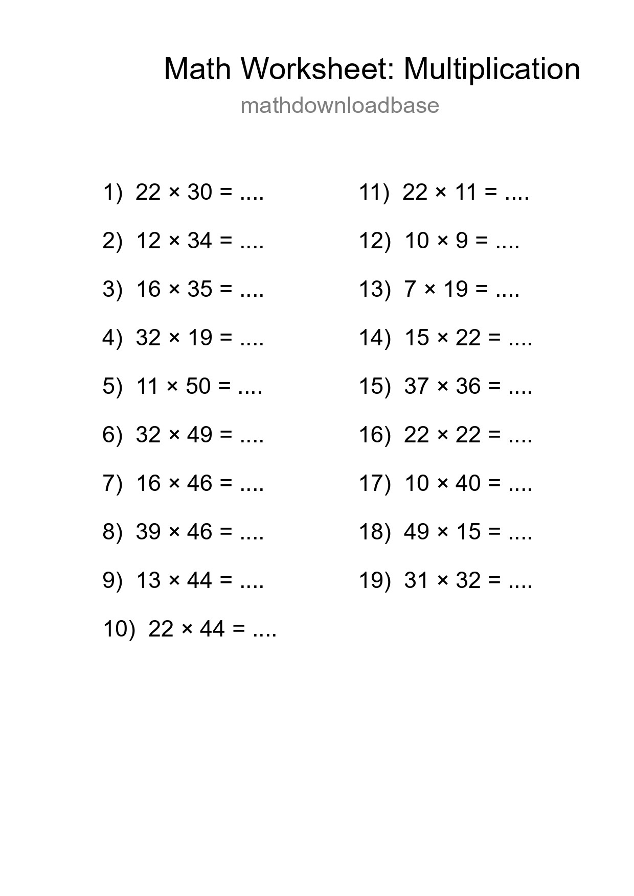 Free 19 Multiplication Math Worksheet For Grade 2 With Answers - Part 62