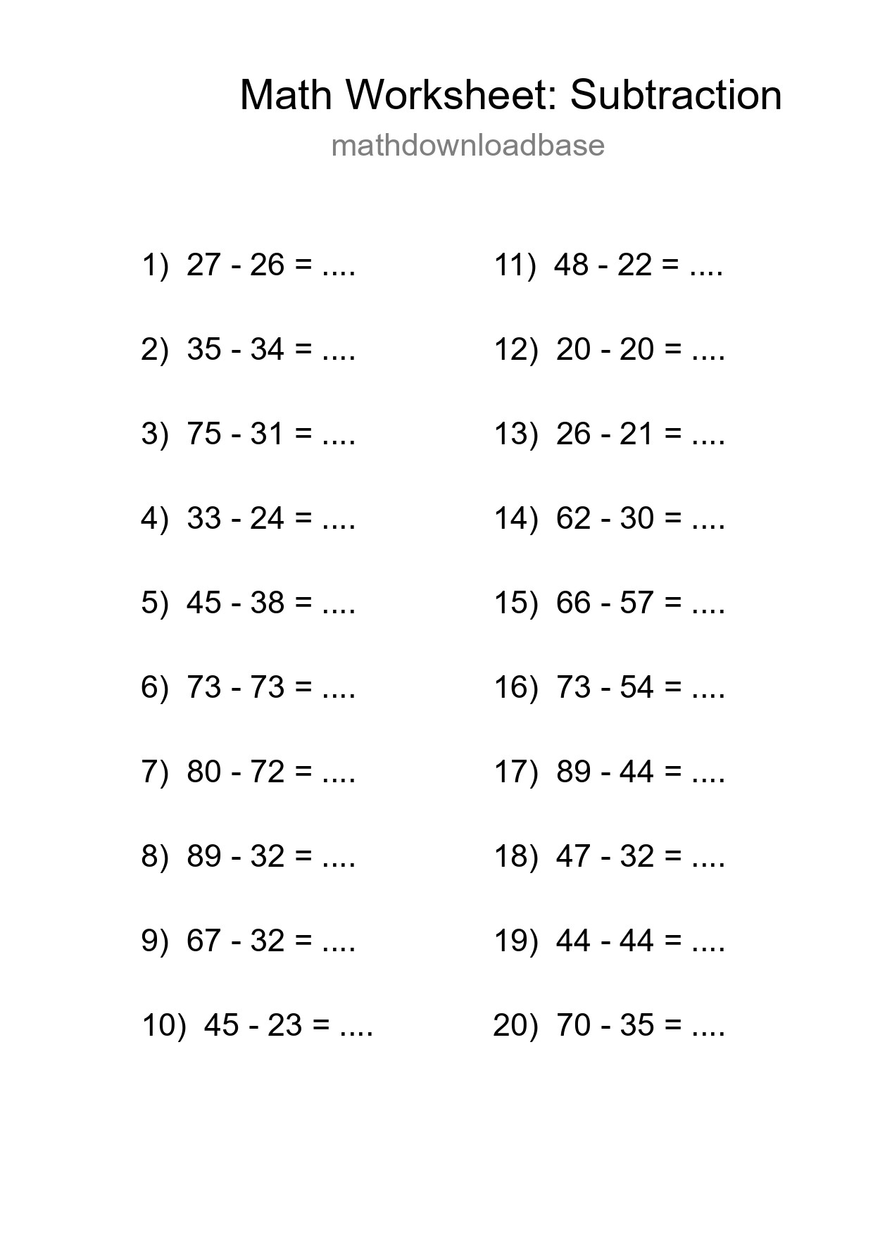 Free 20 Subtraction Math Worksheet For Grade 3 - Part 151