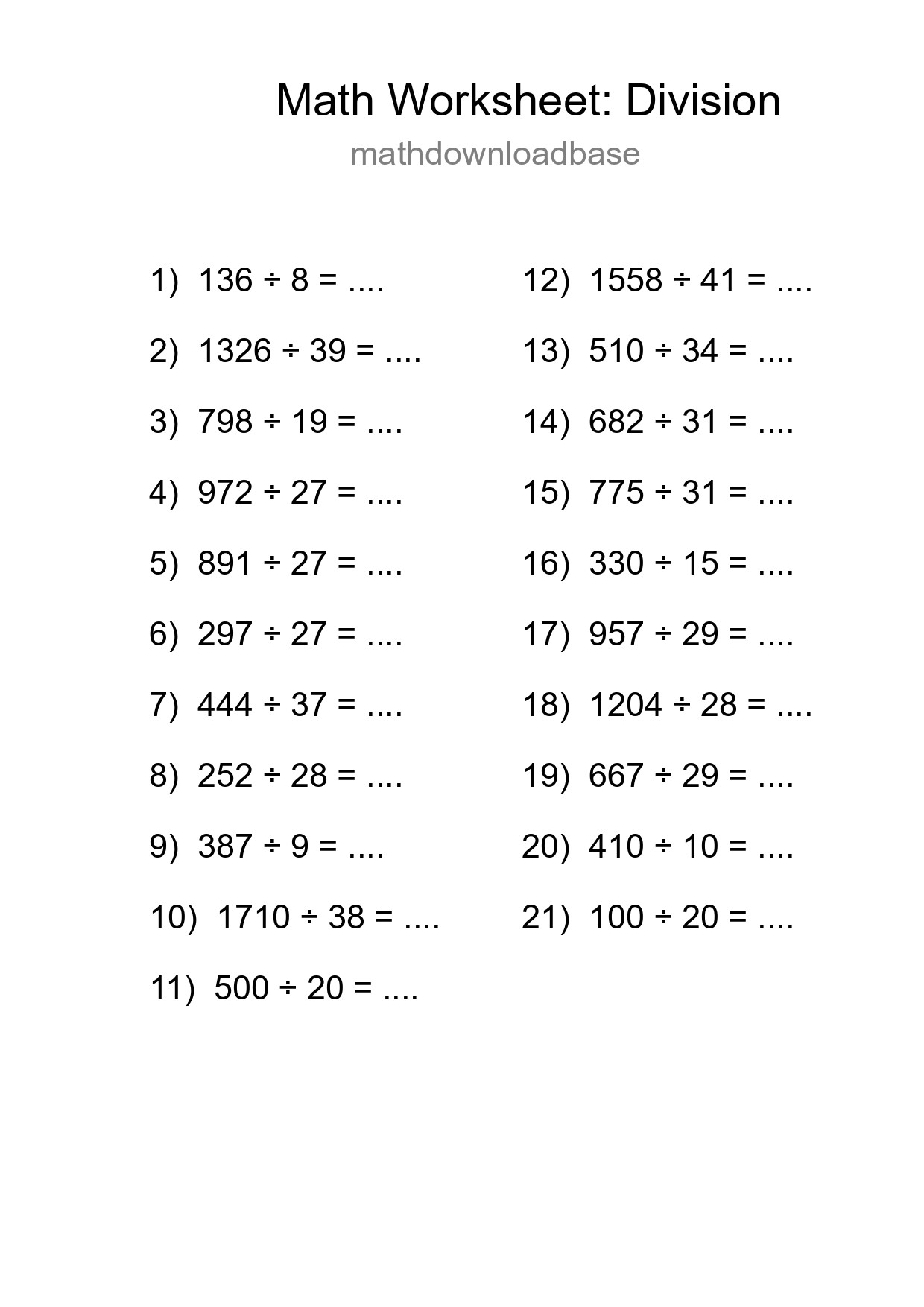 Free 21 Division Math Worksheet For Grade 2 With Answers - Part 191