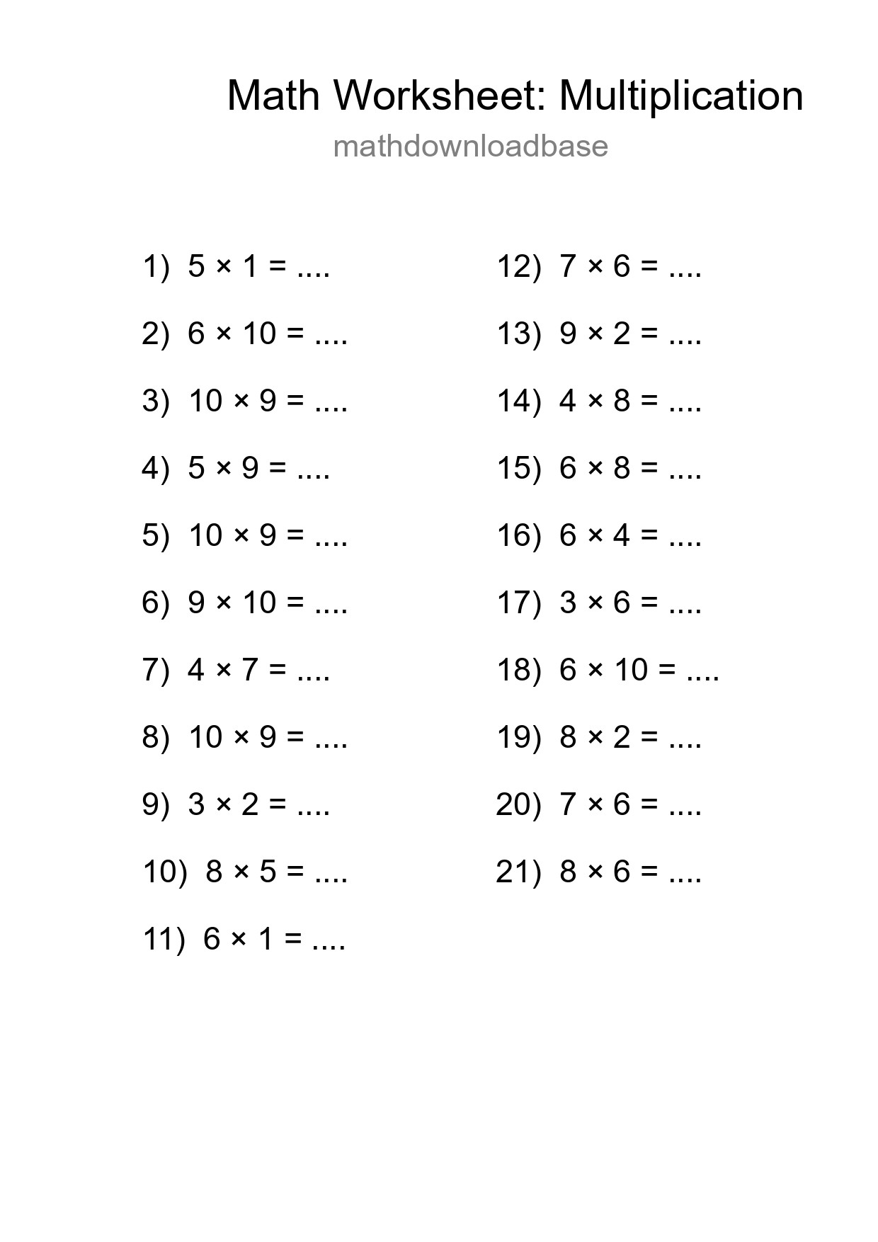 Free 21 Multiplication Math Worksheet For Grade 1 - Part 238