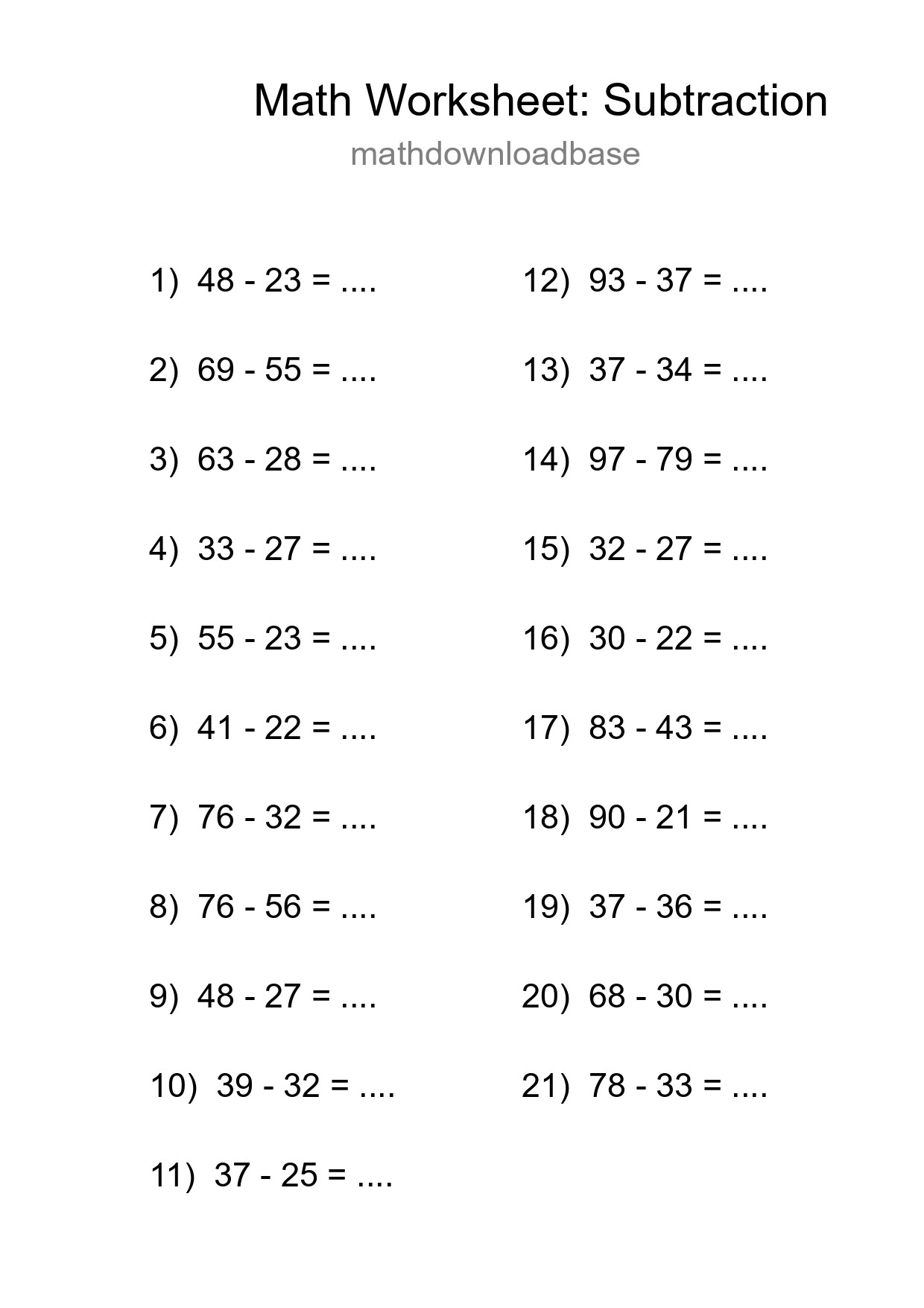 Free 21 Subtraction Math Worksheet For Grade 3 - Part 19