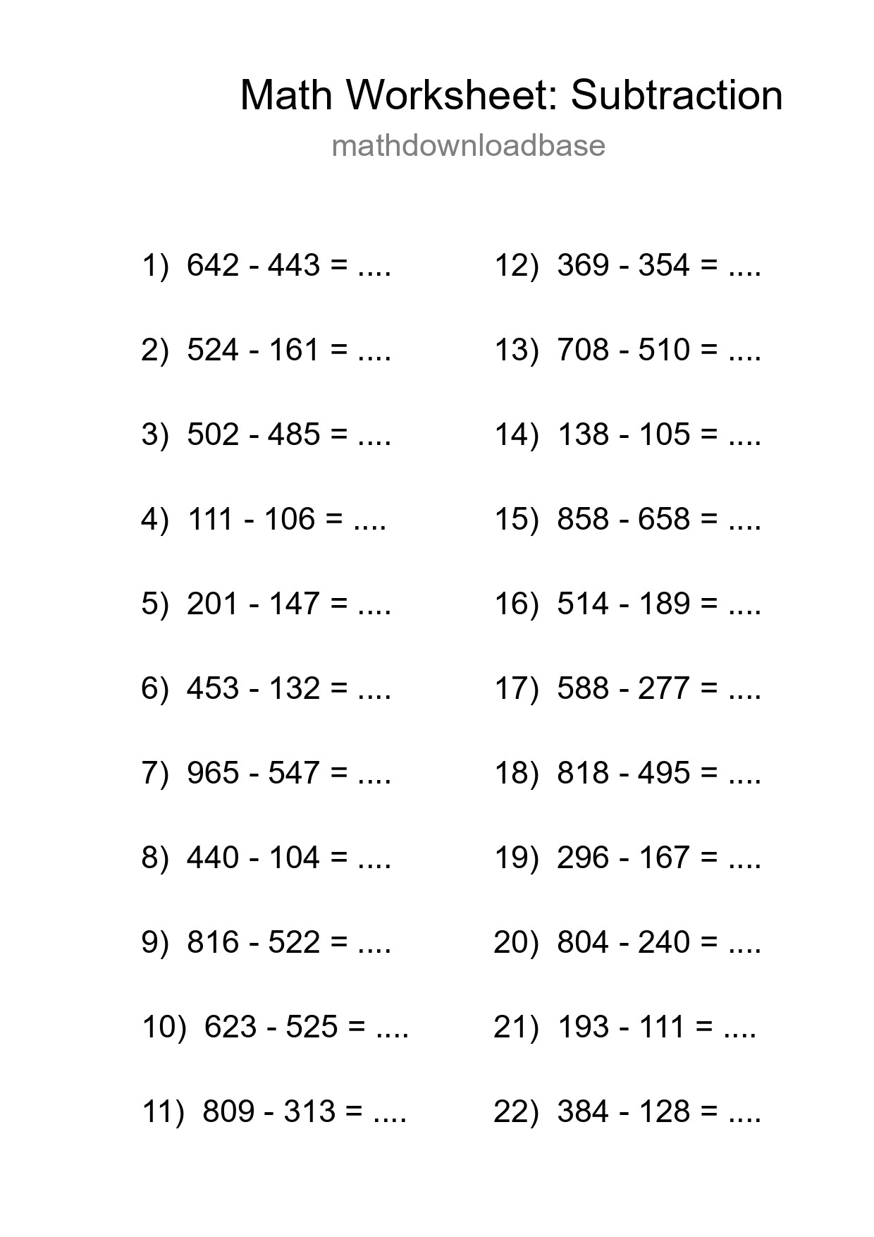 Free 22 Subtraction Math Worksheet For Grade 5 With Answers - Part 250