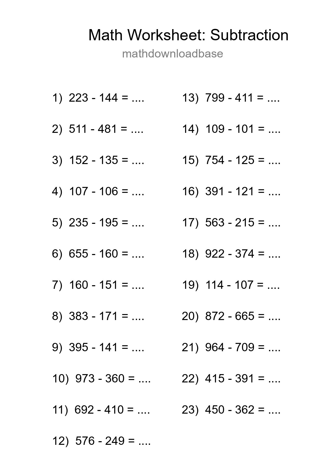 Free 23 Subtraction Math Worksheet For Grade 5 With Answers - Part 52