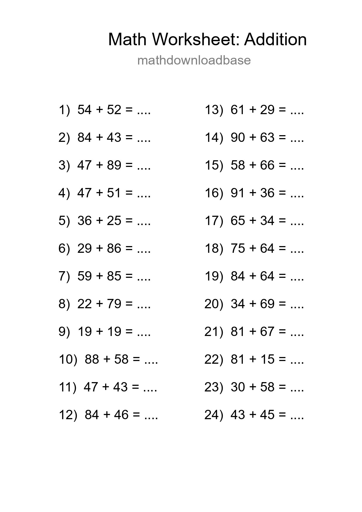 Free 24 Addition Math Worksheet For Grade 3 - Part 34