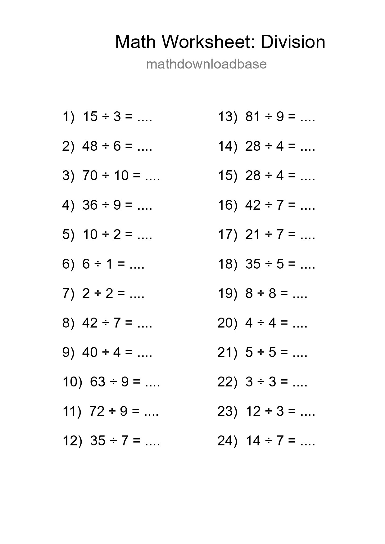 Free 24 Division Math Worksheet For Grade 1 - Part 279