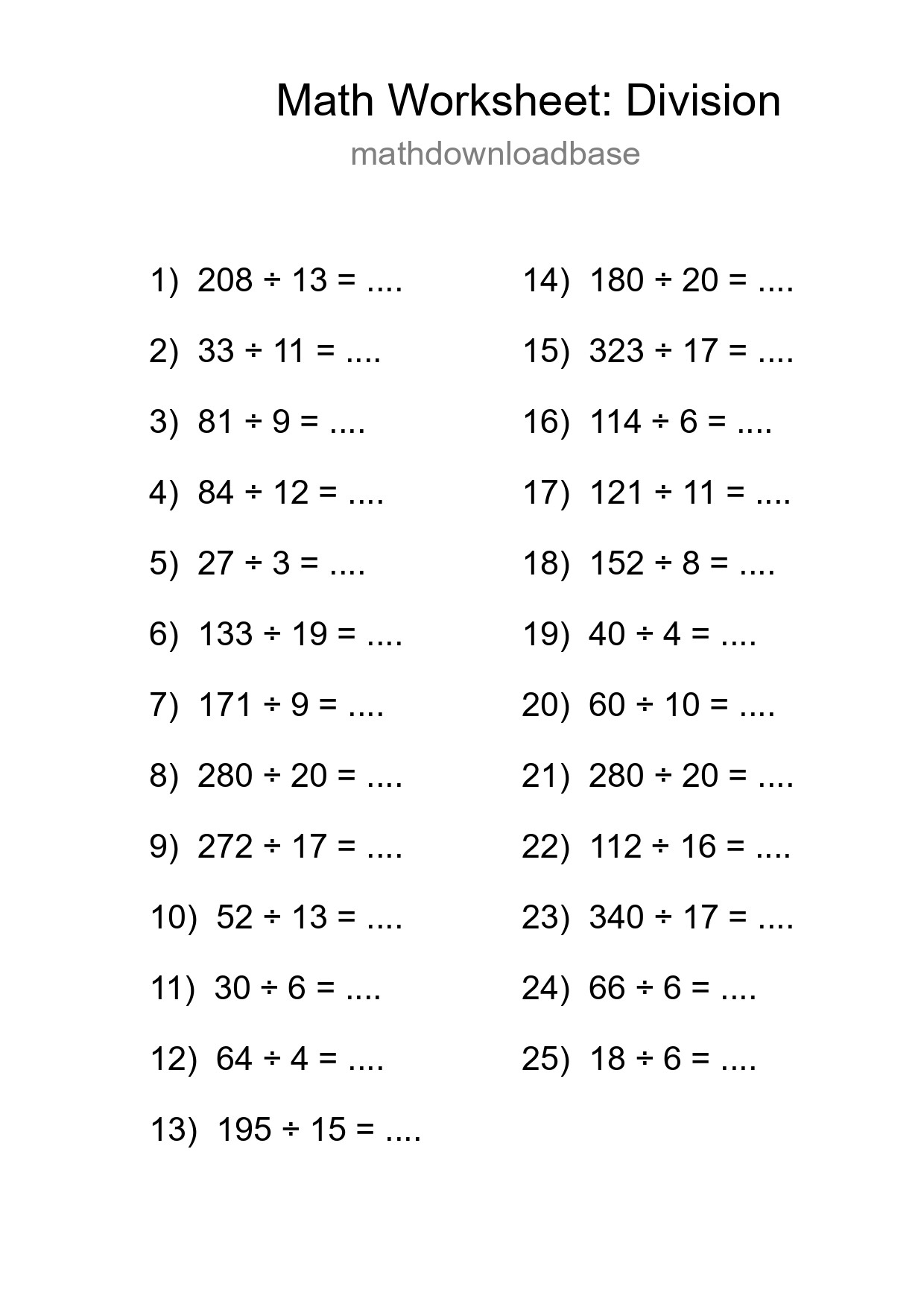 Free 25 Division Math Worksheet For Grade 2 With Answers - Part 290