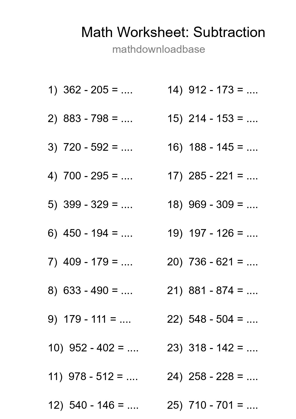 Free 25 Subtraction Math Worksheet For Grade 5 With Answers - Part 294