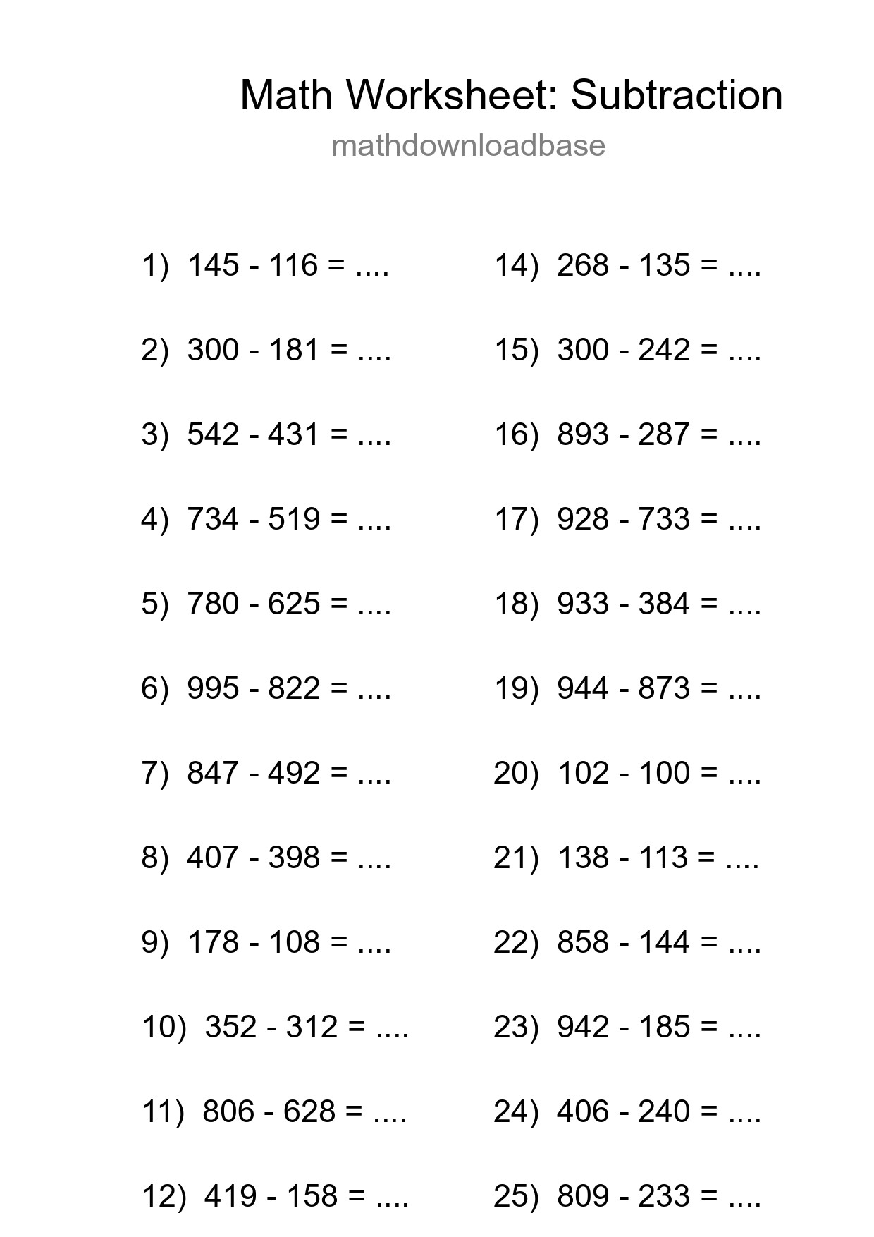 Free 25 Subtraction Math Worksheet For Grade 5 With Answers - Part 63