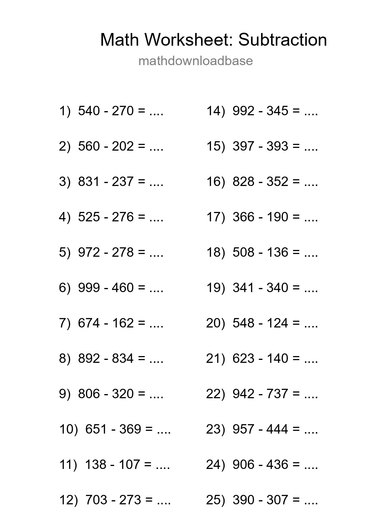 Free 26 Subtraction Math Worksheet For Grade 5 - Part 217