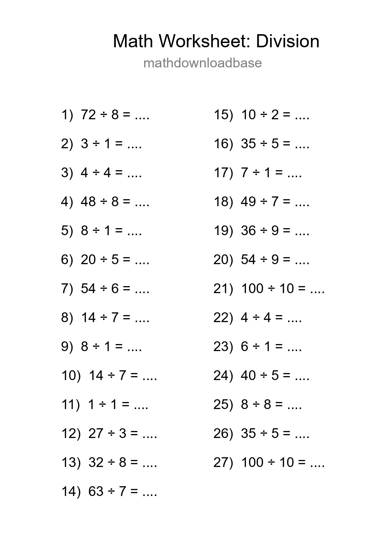 Free 27 Division Math Worksheet For Grade 1 - Part 235