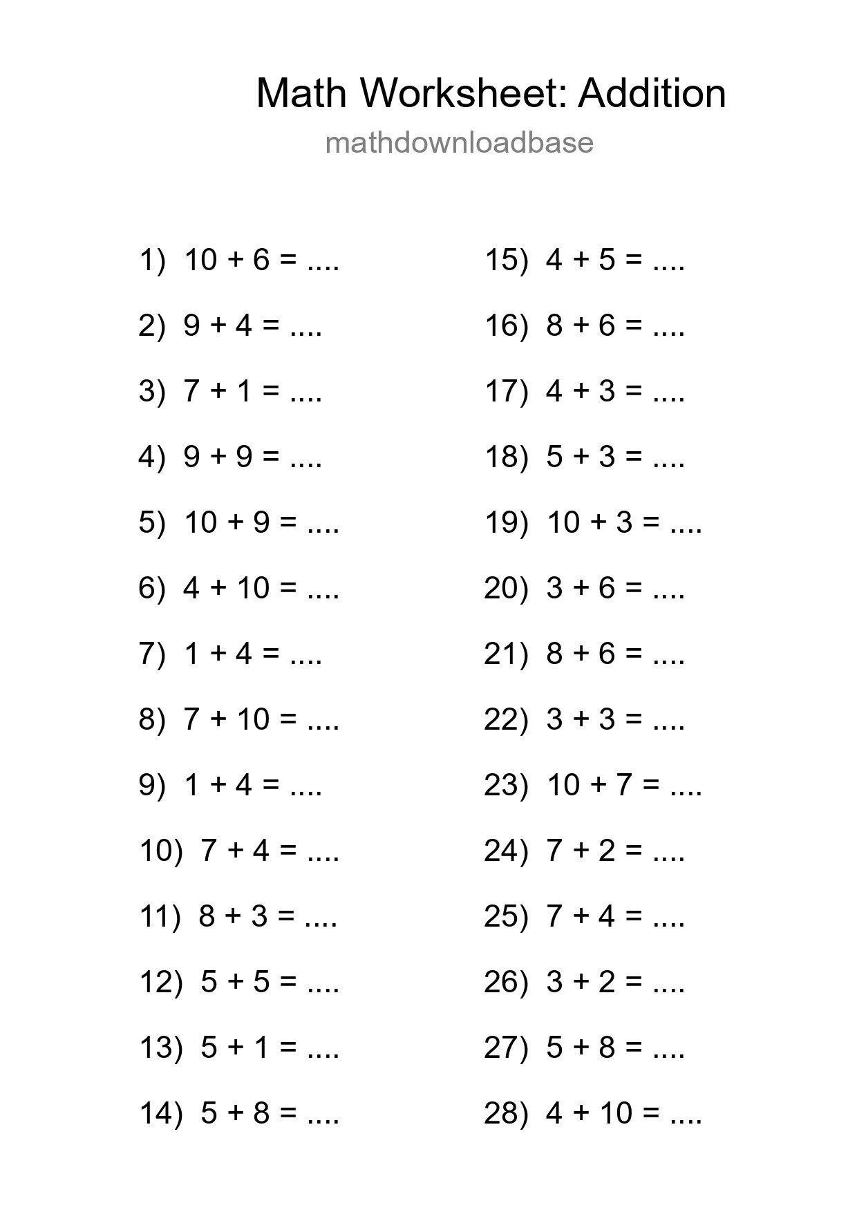 Free 28 Addition Math Worksheet For Grade 1 With Answers - Part 177