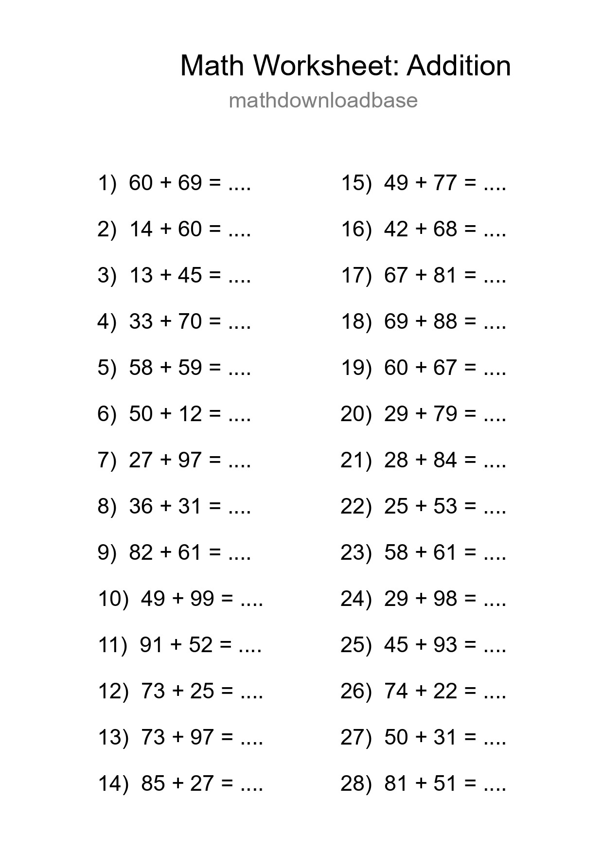 Free 28 Addition Math Worksheet For Grade 3 With Answers - Part 232