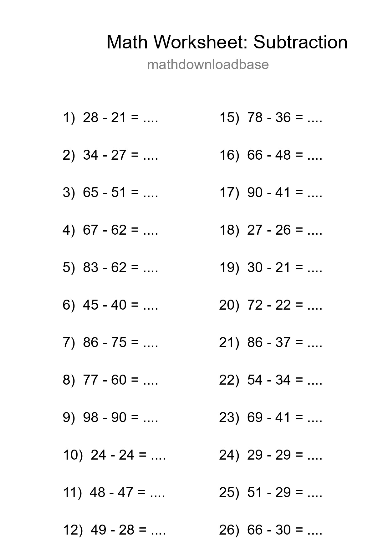 Free 28 Subtraction Math Worksheet For Grade 3 With Answers - Part 261