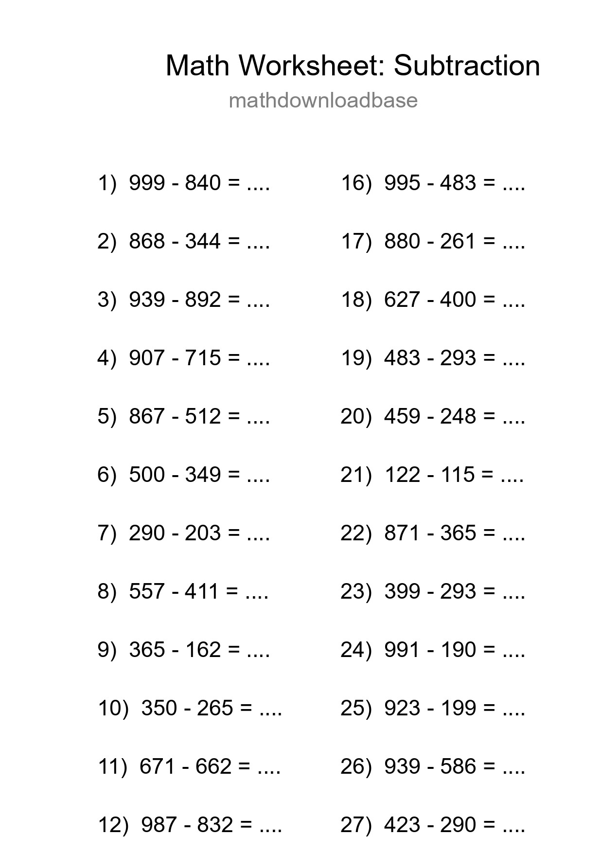 Free 29 Subtraction Math Worksheet For Grade 5 - Part 239