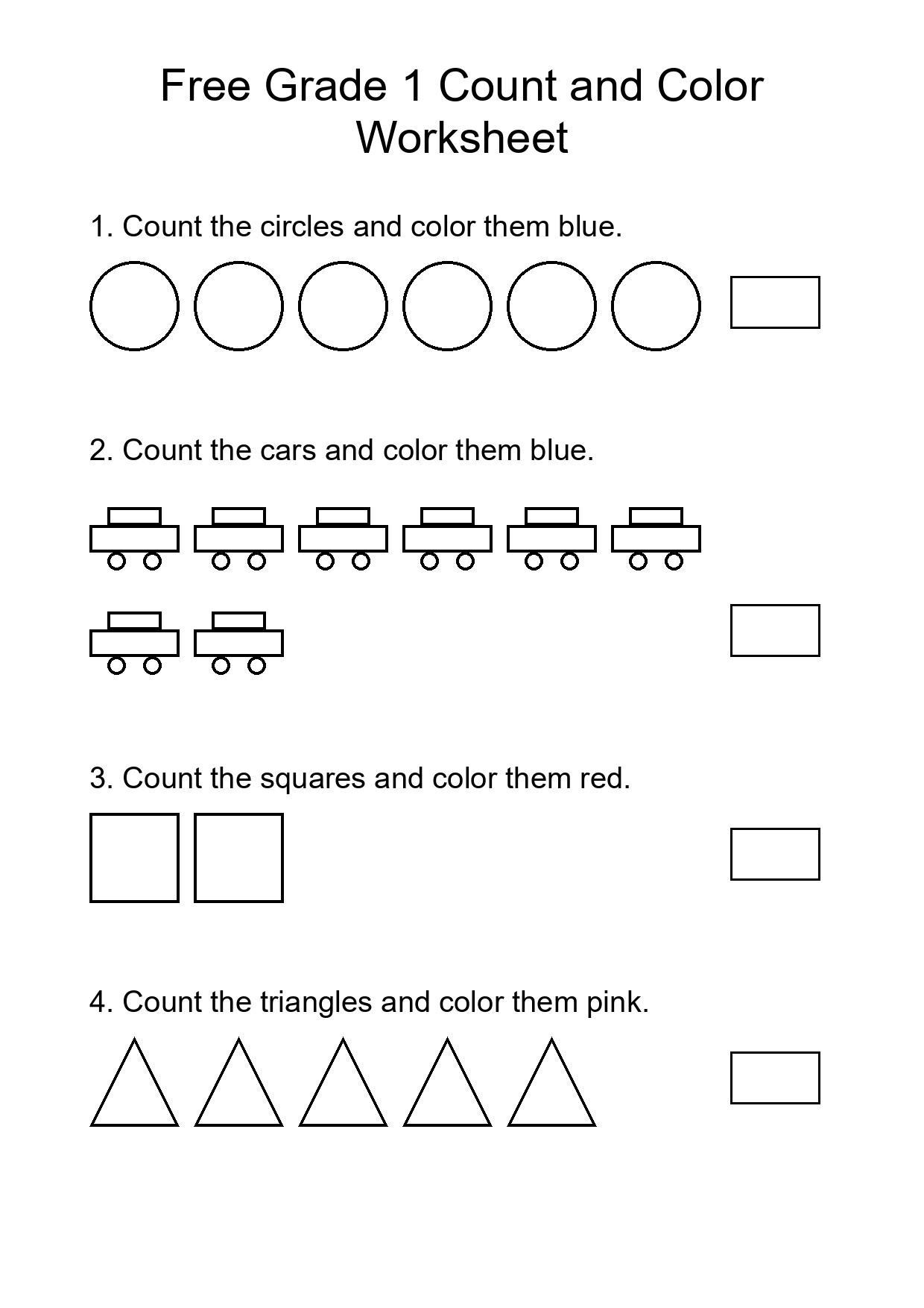 Free Grade 1 Count and Color Worksheet