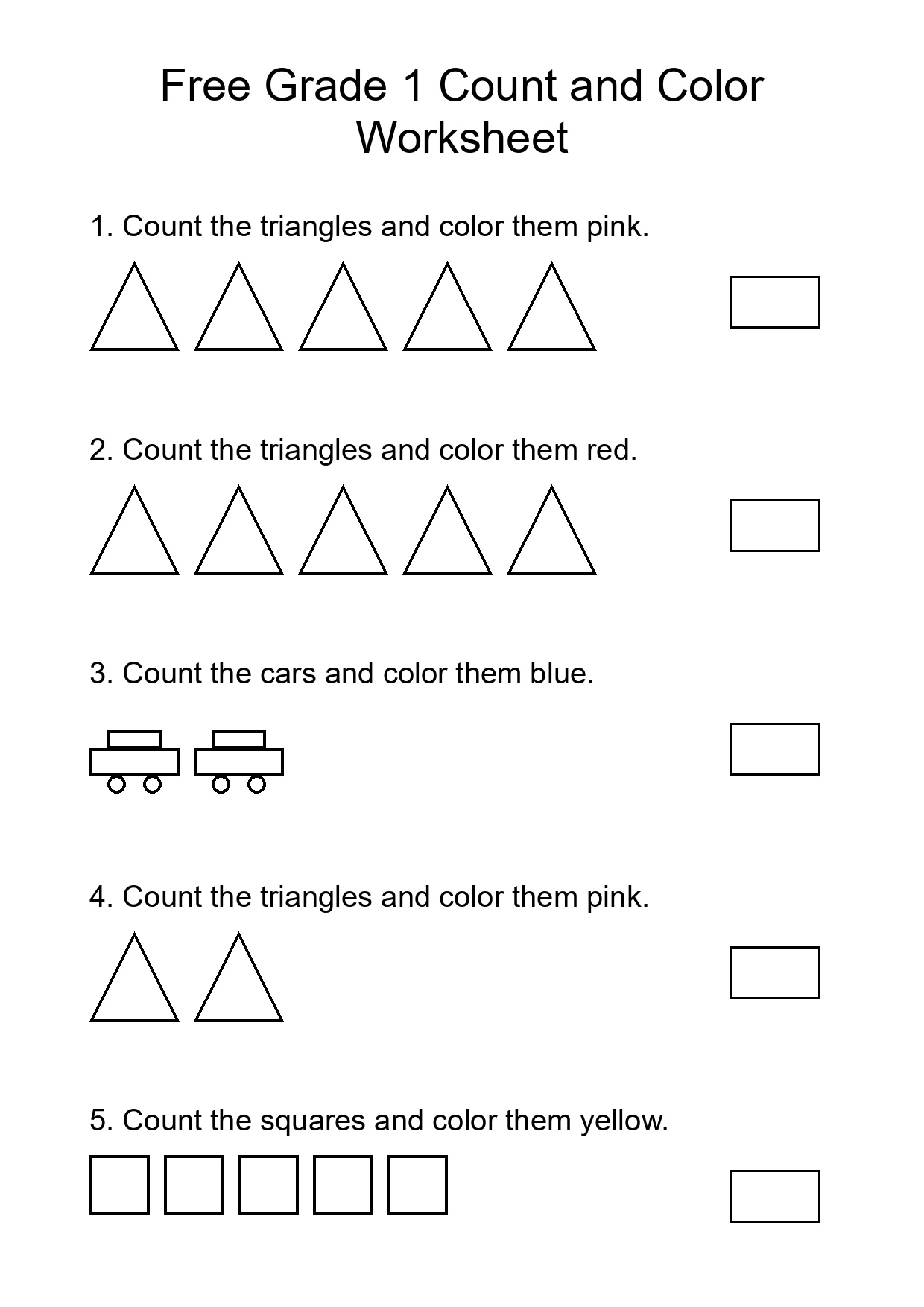 Free Grade 1 Count and Color Worksheet