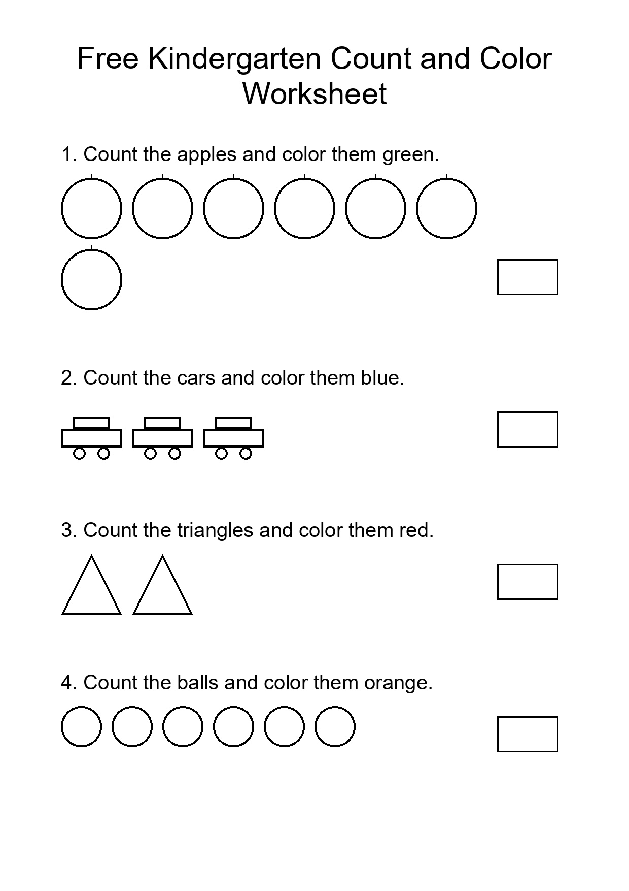 Free Kindergarten Count and Color Worksheet