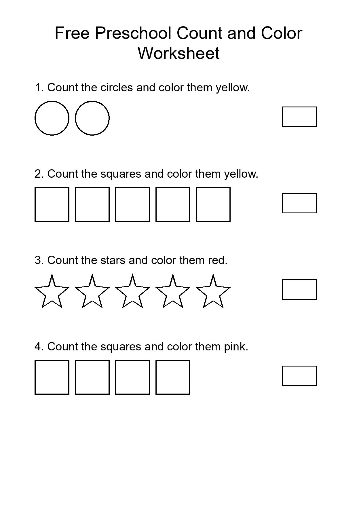 Free Preschool Count and Color Worksheet