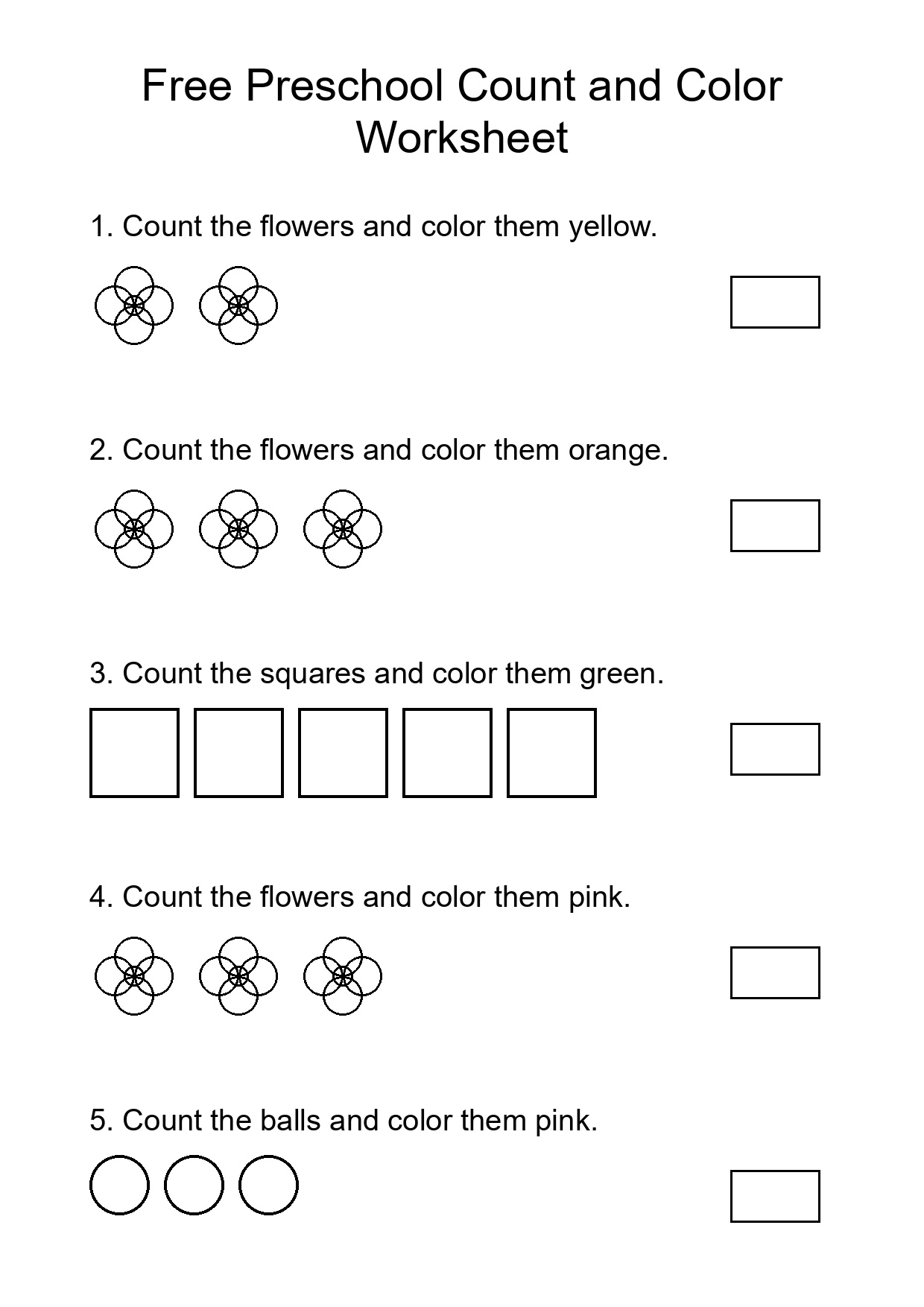 Free Preschool Count and Color Worksheet