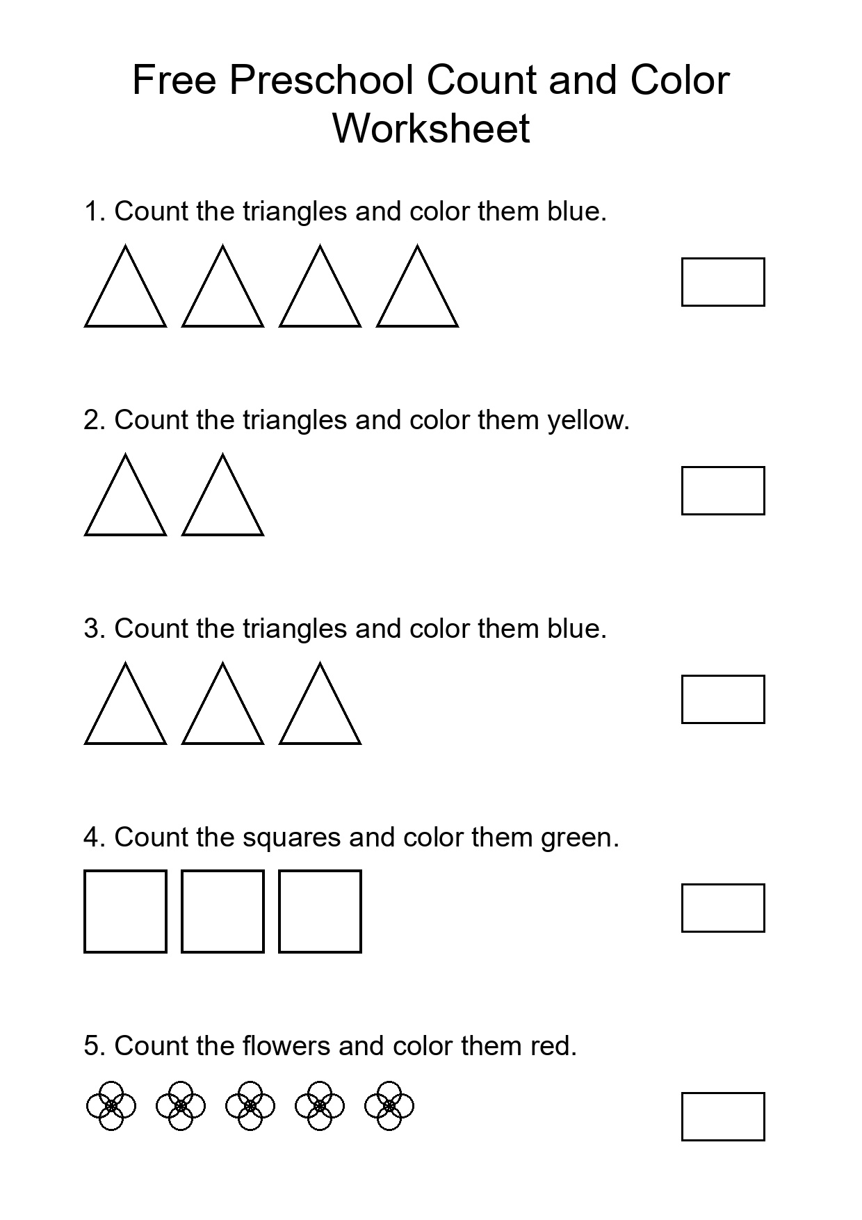 Free Preschool Count and Color Worksheet