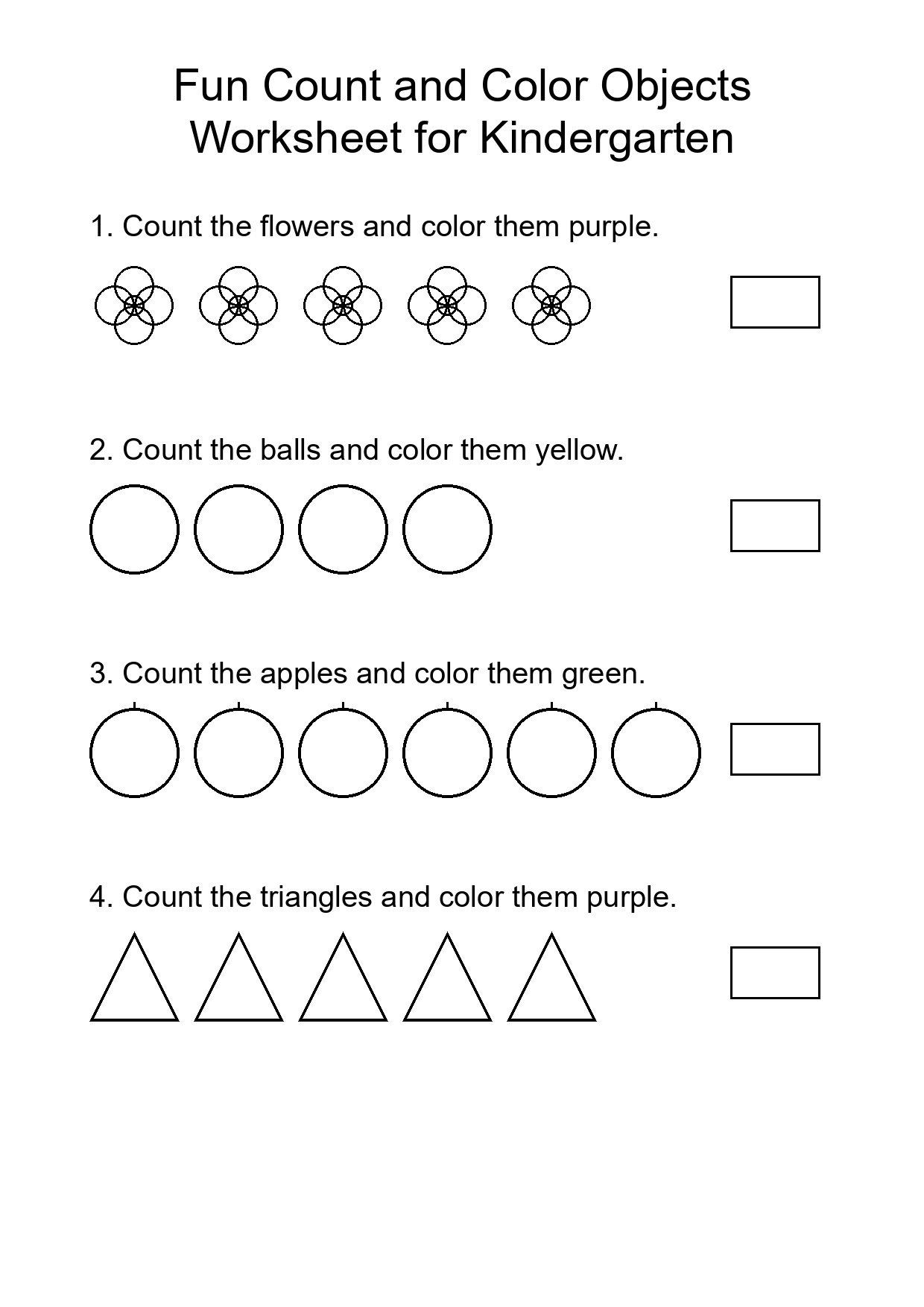 Fun Count and Color Objects Worksheet for Kindergarten