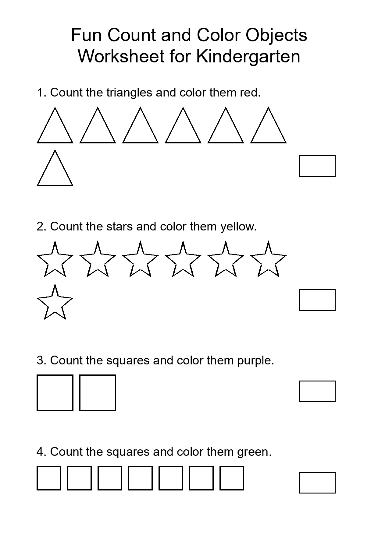 Fun Count and Color Objects Worksheet for Kindergarten