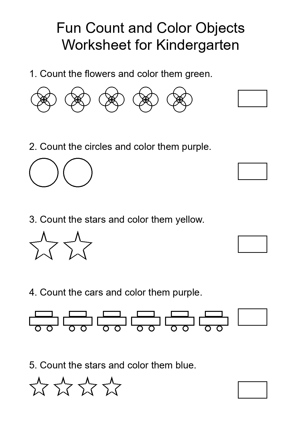 Fun Count and Color Objects Worksheet for Kindergarten