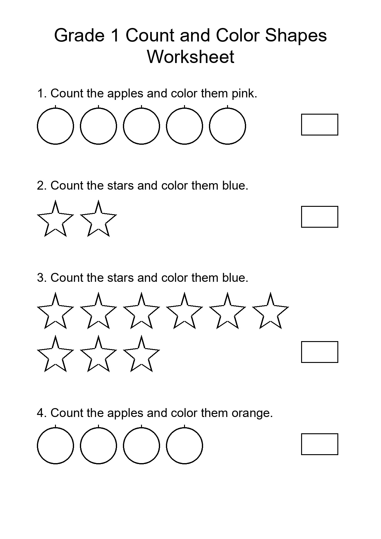 Grade 1 Count and Color Shapes Worksheet