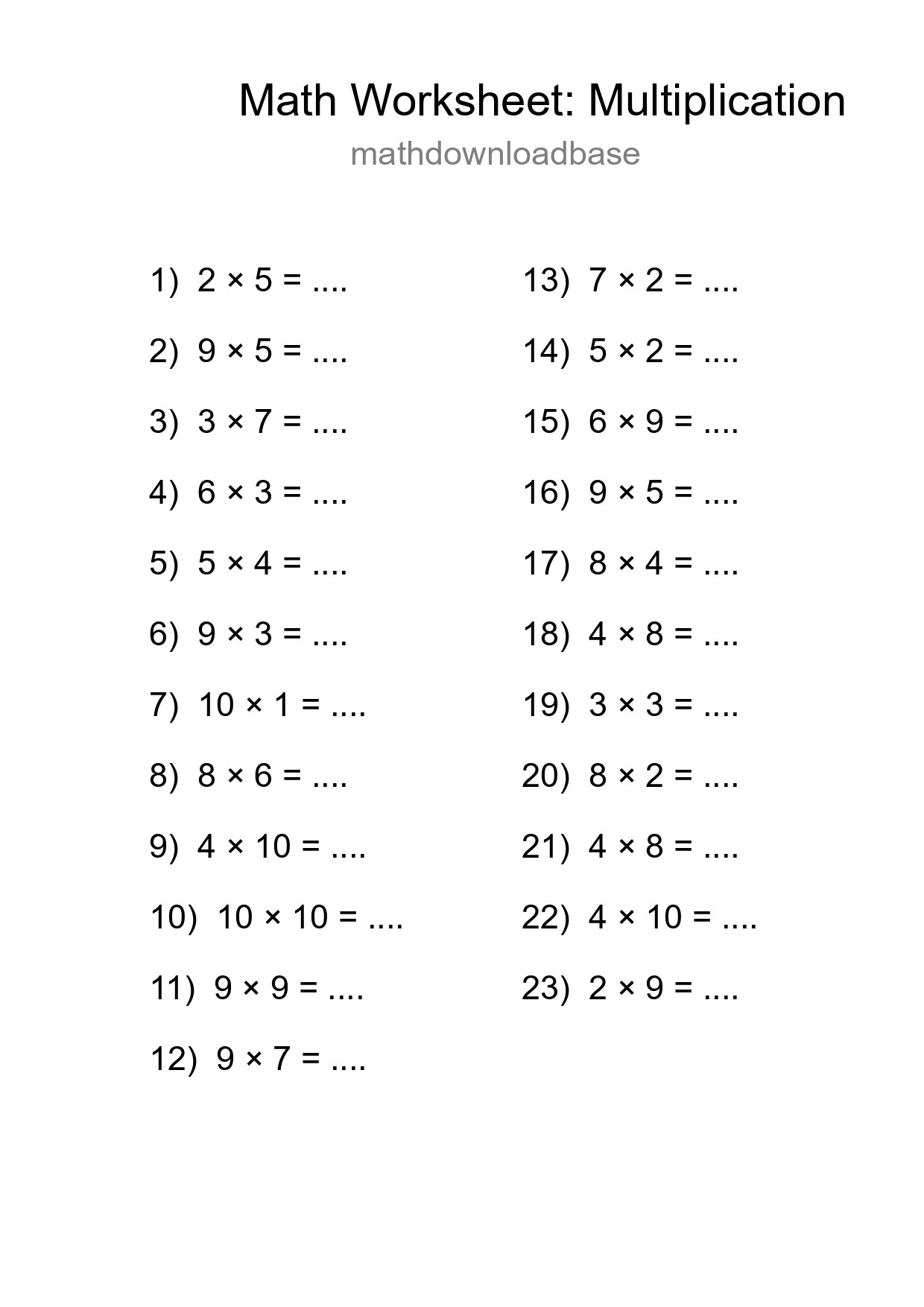 Grade 1 Multiplication Practice Worksheet (23 Problems) - Part 260