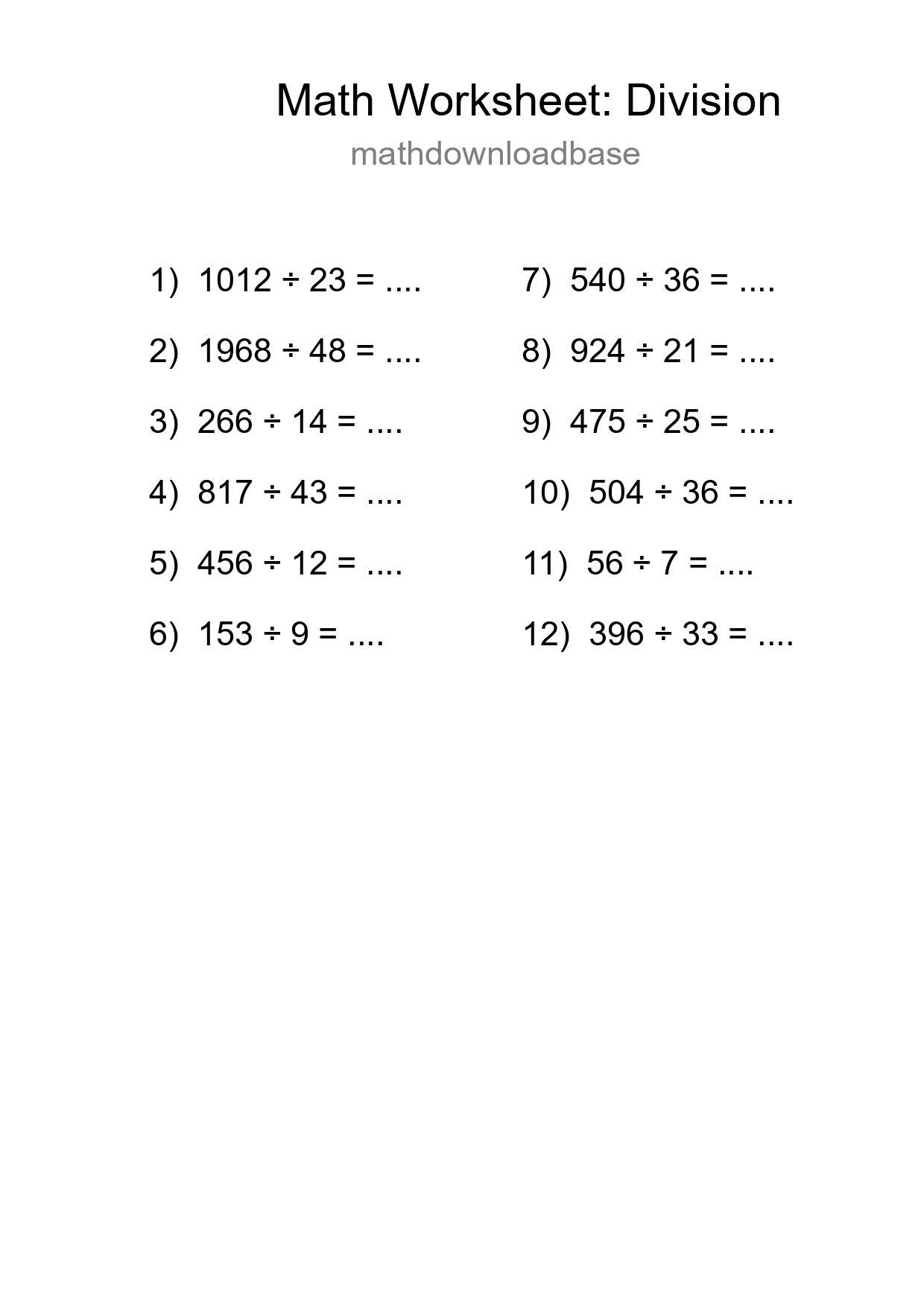 Grade 2 Division Practice Worksheet (12 Problems) - Part 202