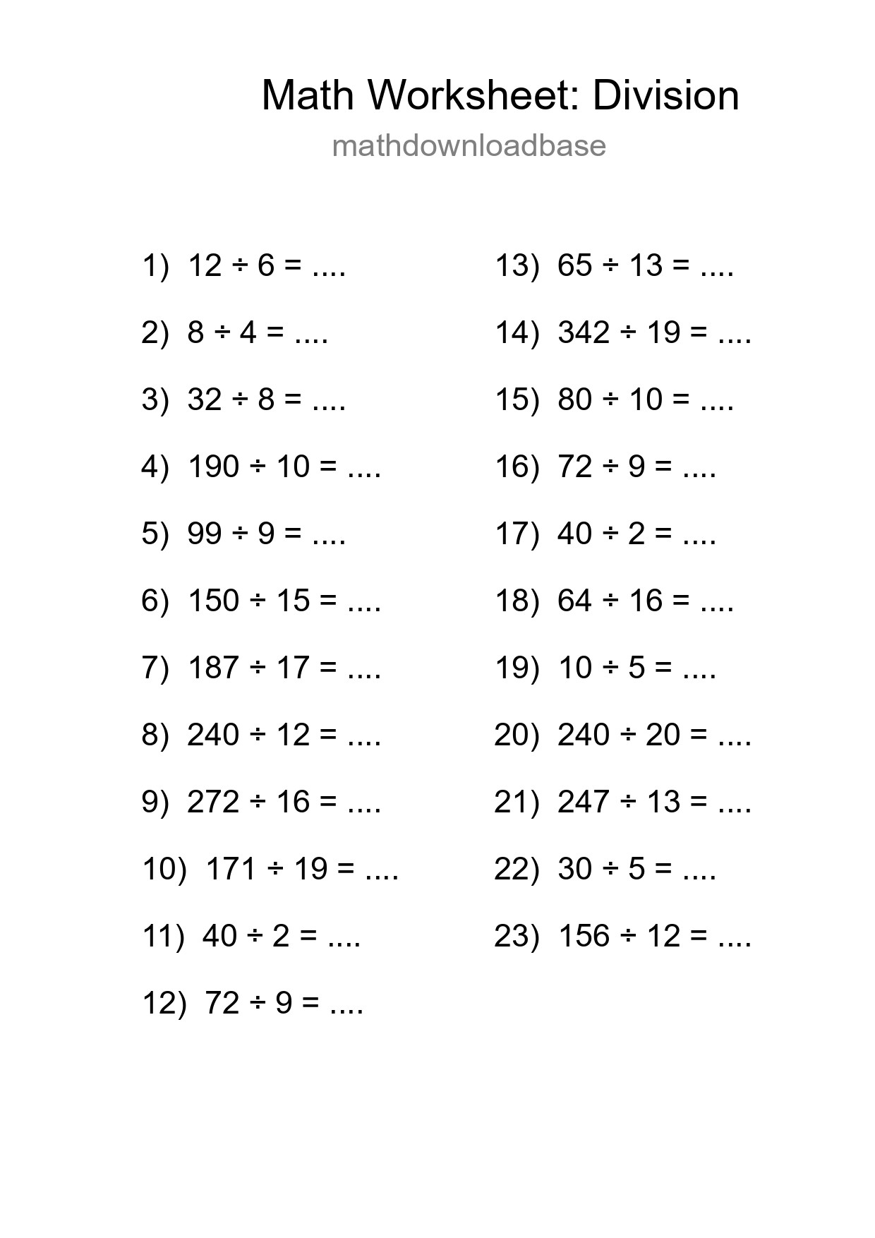 Grade 2 Division Practice Worksheet (23 Problems) - Part 48